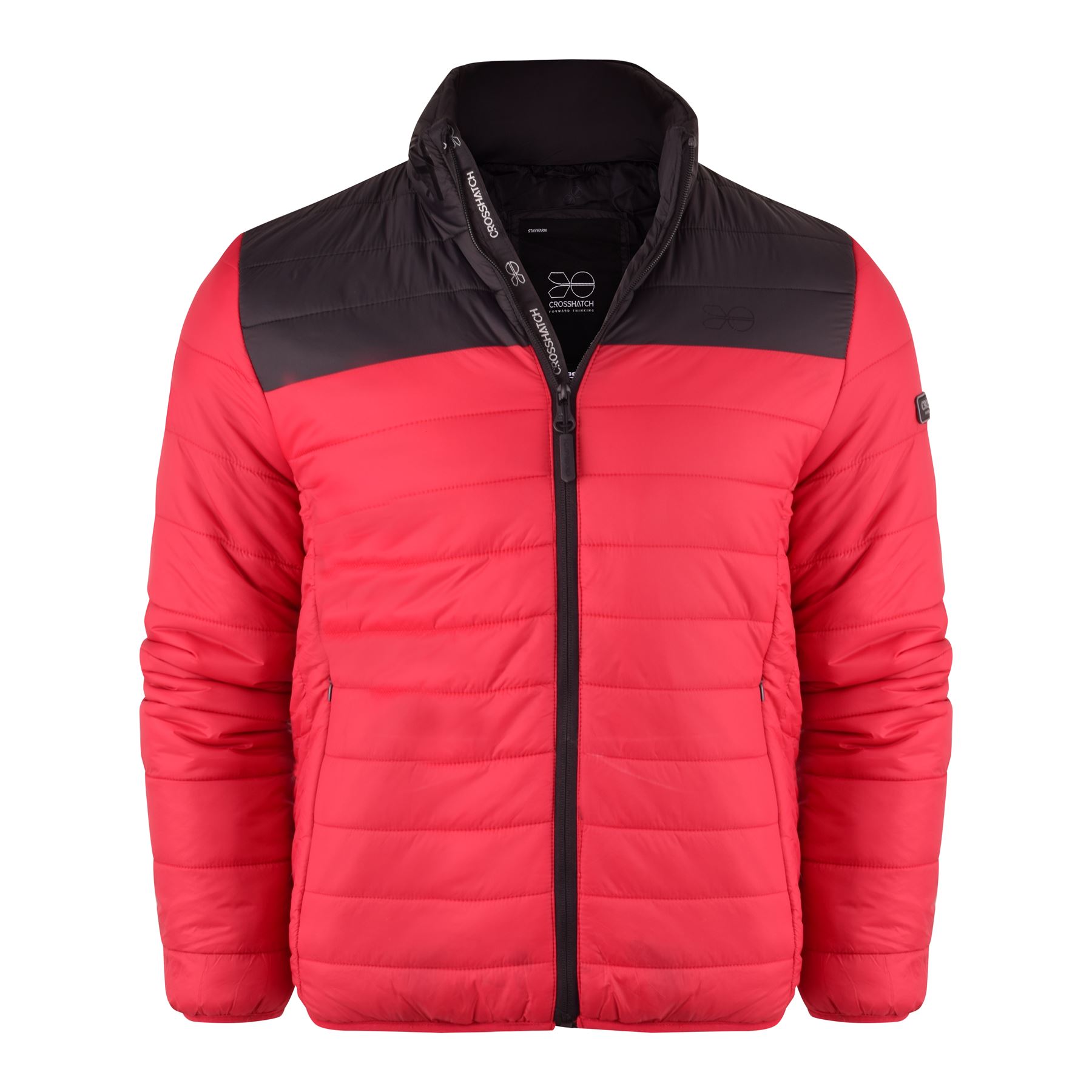 Mens Crosshatch Padded Jacket Inner and Zip Side Pockets Staywarm Contrast Coat - Picture 7 of 16