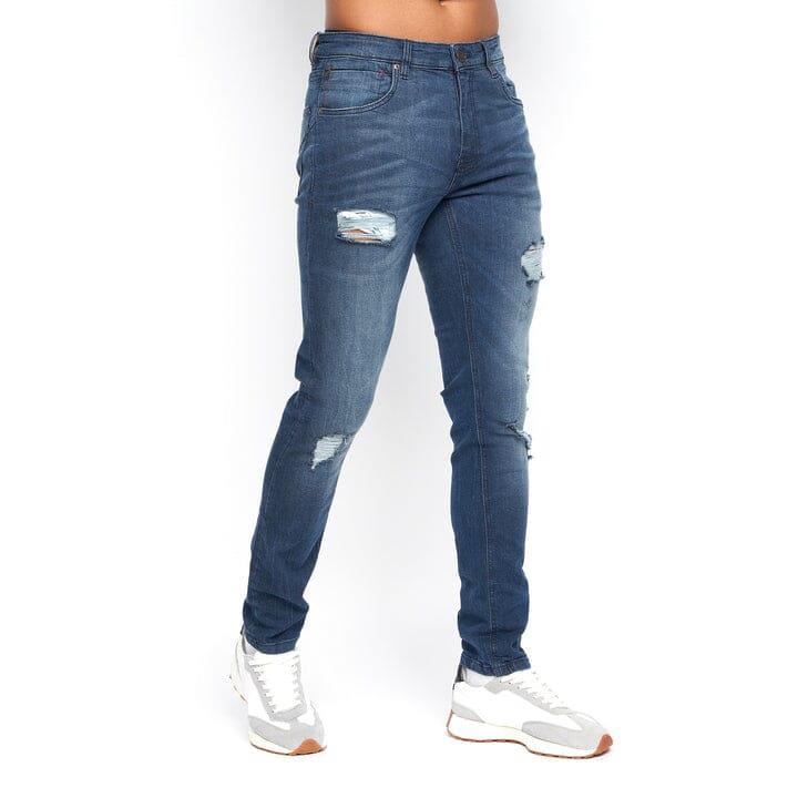 Ringspun Mens Ripped Skinny Fit Jeans Stretch Jean Rip Distressed Denim Pants - Picture 5 of 7