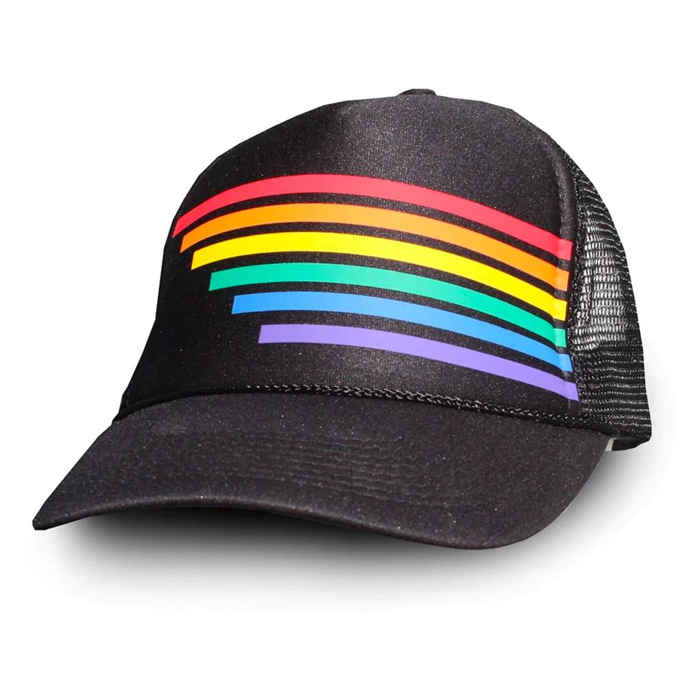 Gay Pride Trucker Hat LGBT Rainbow Stripes Festival Adjustable Baseball Cap - Picture 2 of 2