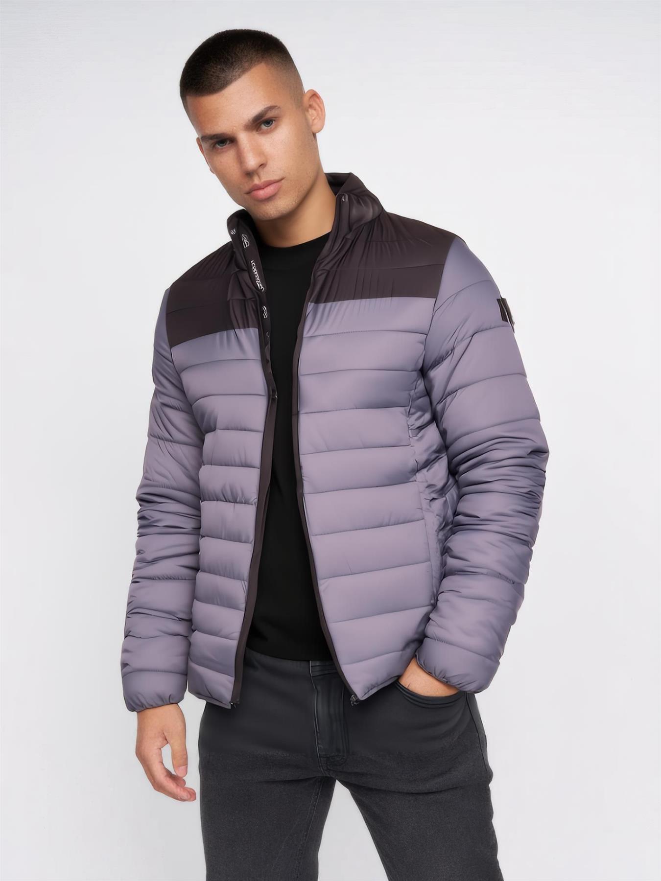Mens Crosshatch Padded Jacket Inner and Zip Side Pockets Staywarm Contrast Coat - Picture 3 of 16