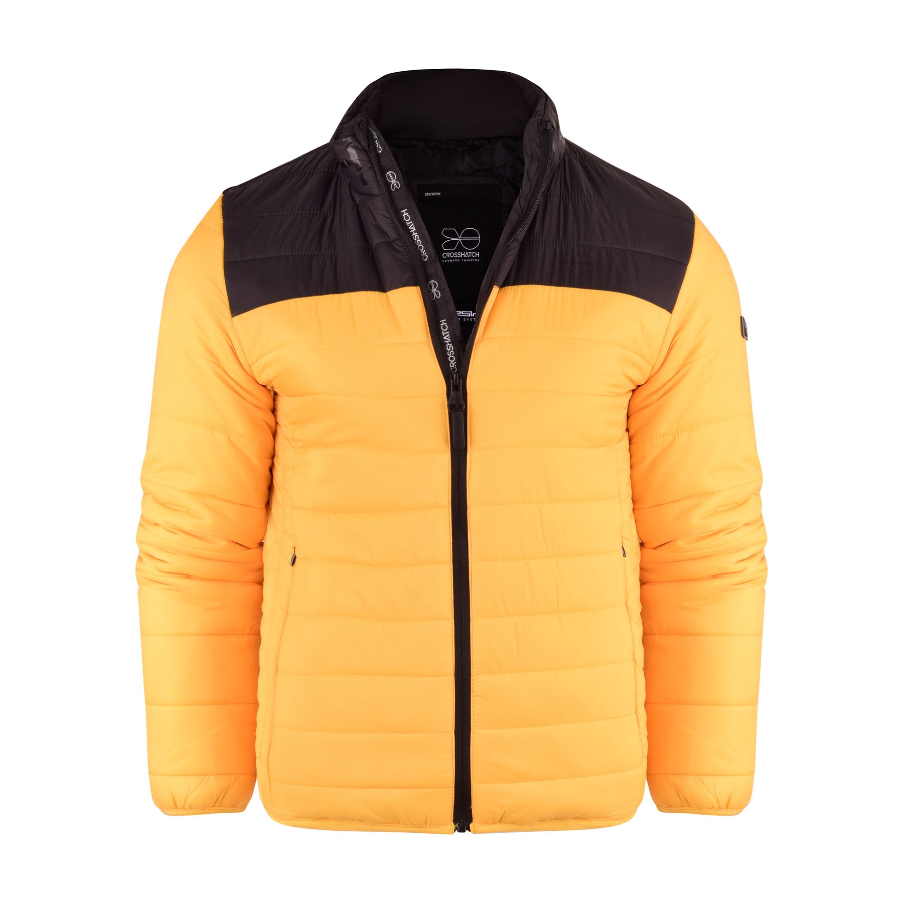 Mens Crosshatch Padded Jacket Inner and Zip Side Pockets Staywarm Contrast Coat - Picture 10 of 16