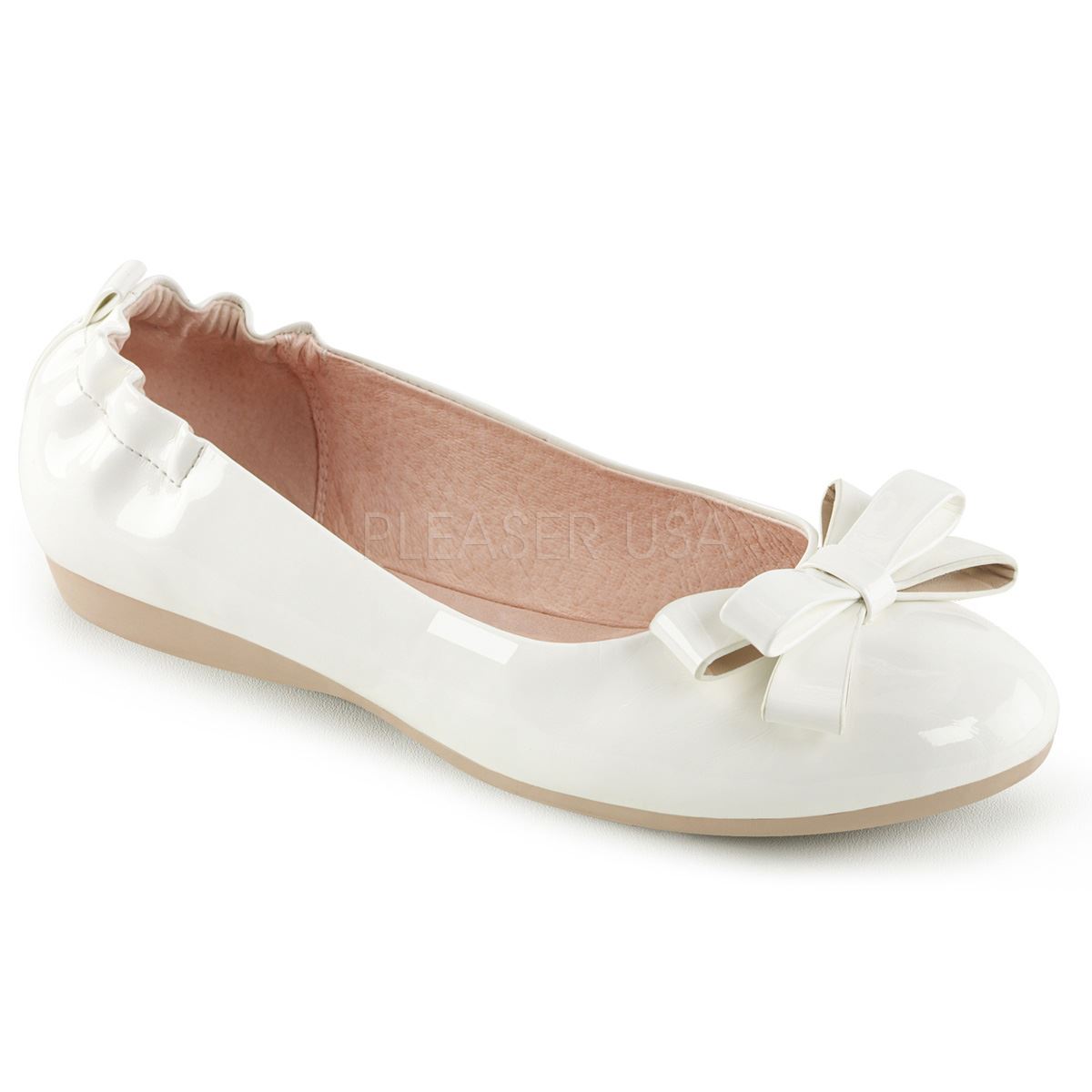 Pin Up Couture OLIVE-03 Round Toe Foldable Flats With Bow WEISS Patent Pin Up Couture OLIVE-03 Round Toe Foldable Flats With Bow WEISS Patent