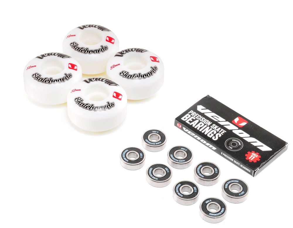Venom Skateboards Logo White Skateboard Wheels & Venom ABEC 11 Bearings Pack