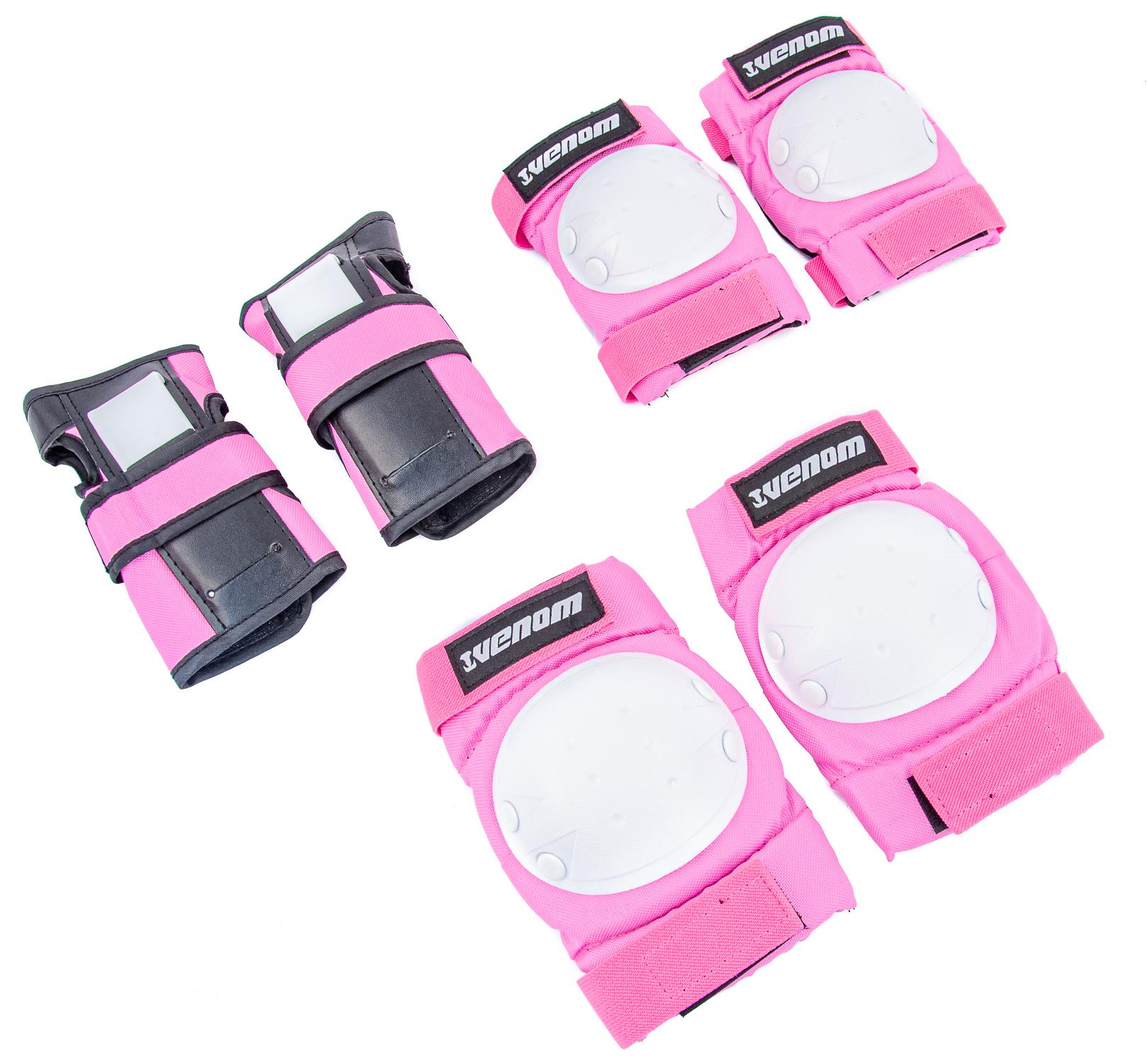 Venom Pads Set Skateboard Scooter Skates Knee Elbow Wrist Adult Kids Junior Pink - Picture 15 of 21