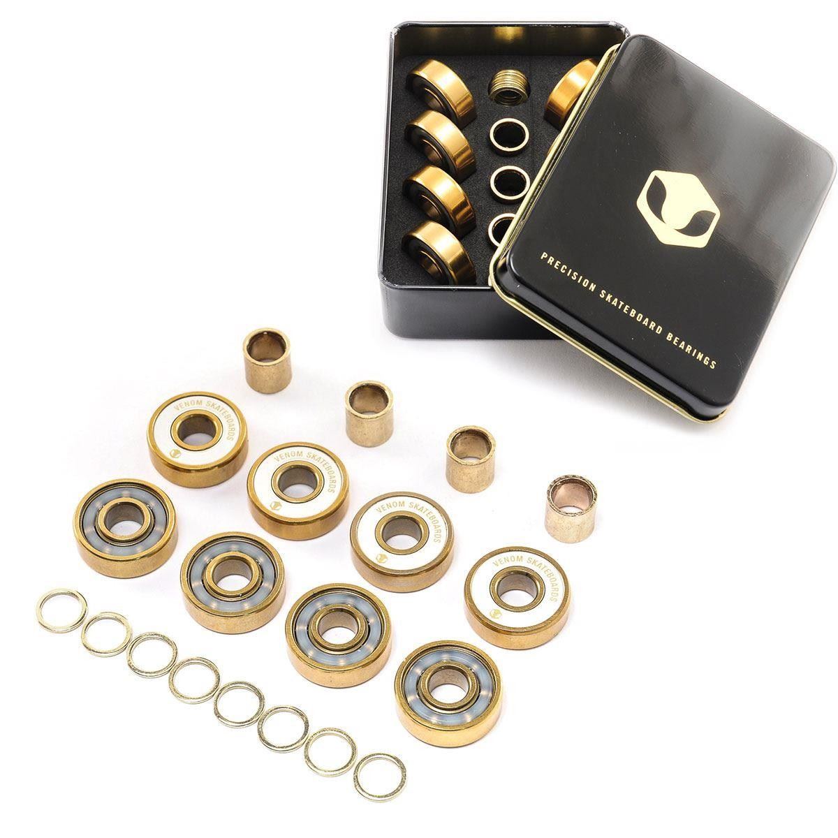 Venom Skateboards Logo White Skateboard Wheels &amp; Venom Gold Bearings Pack