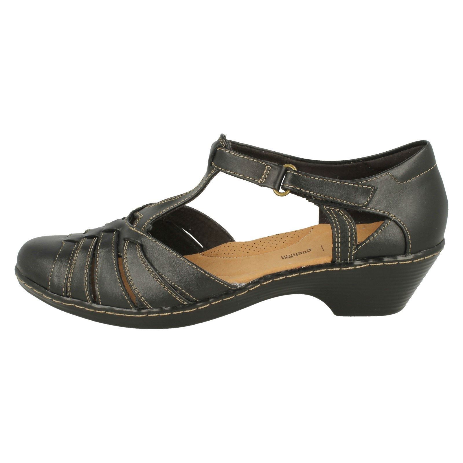 Ladies Clarks Wedge T-Bar Closed Toe Sandal Shoes Wendy Alto | eBay