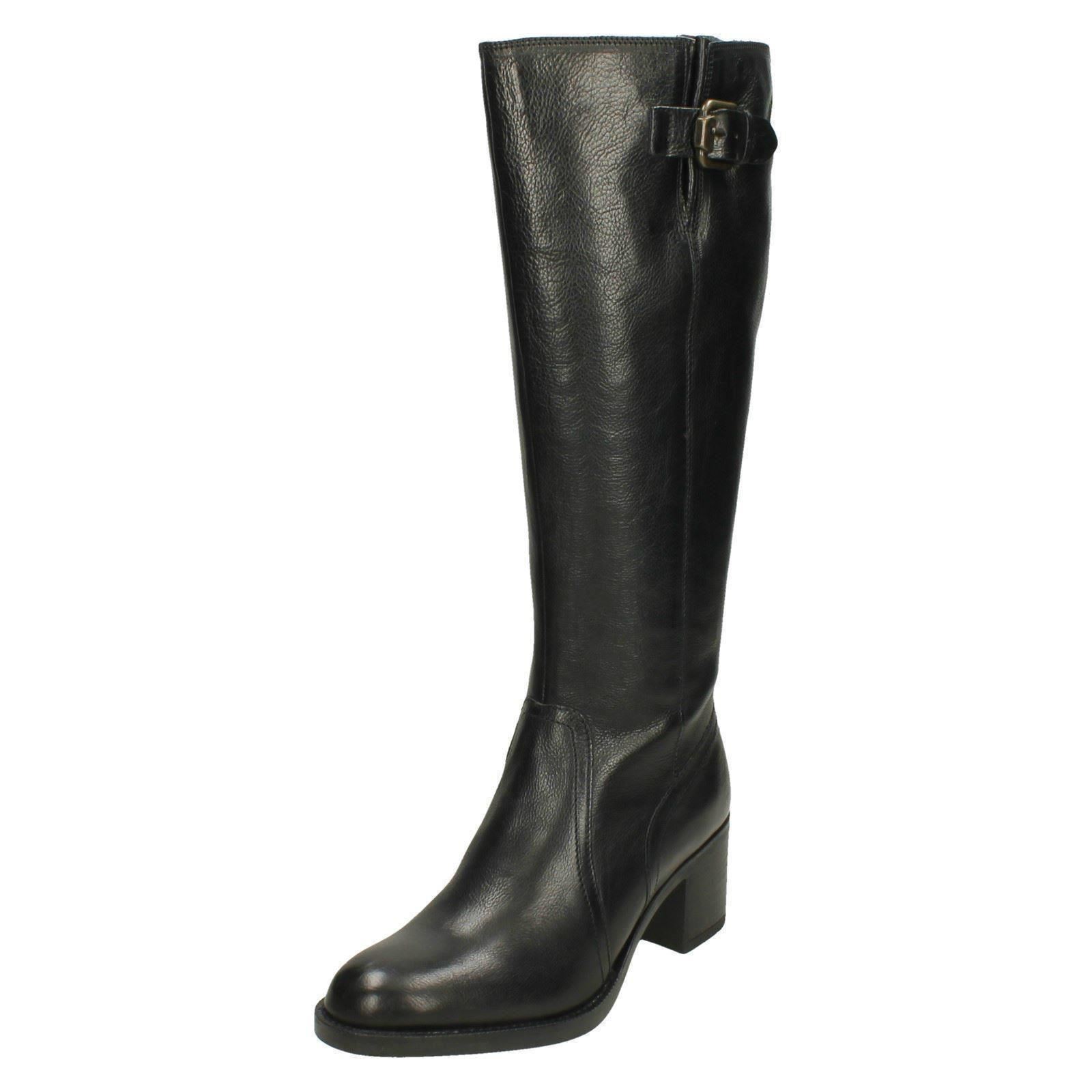 Ladies-Clarks-Heeled-Knee-High-Long-Leather-Boots-