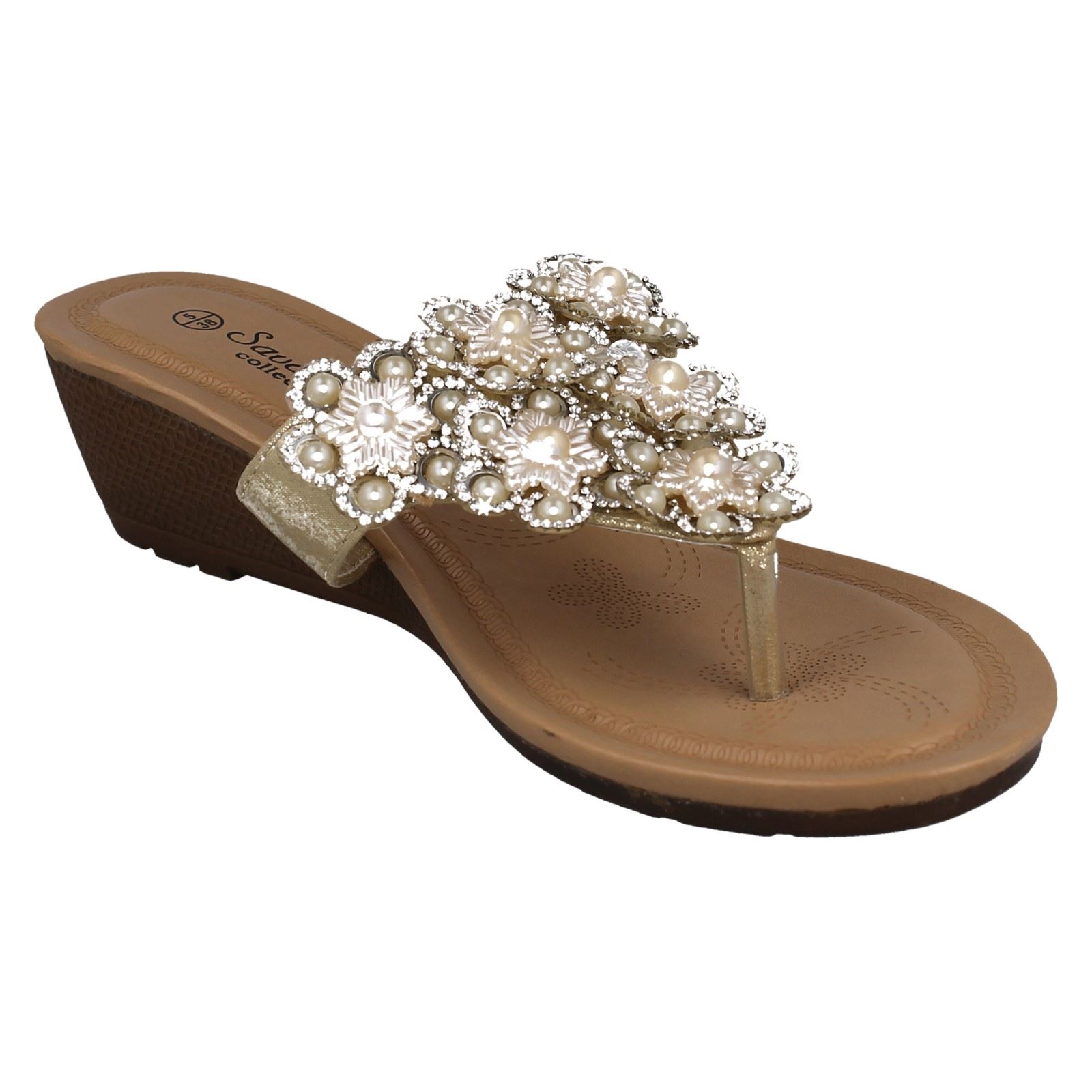 low wedge diamante sandals
