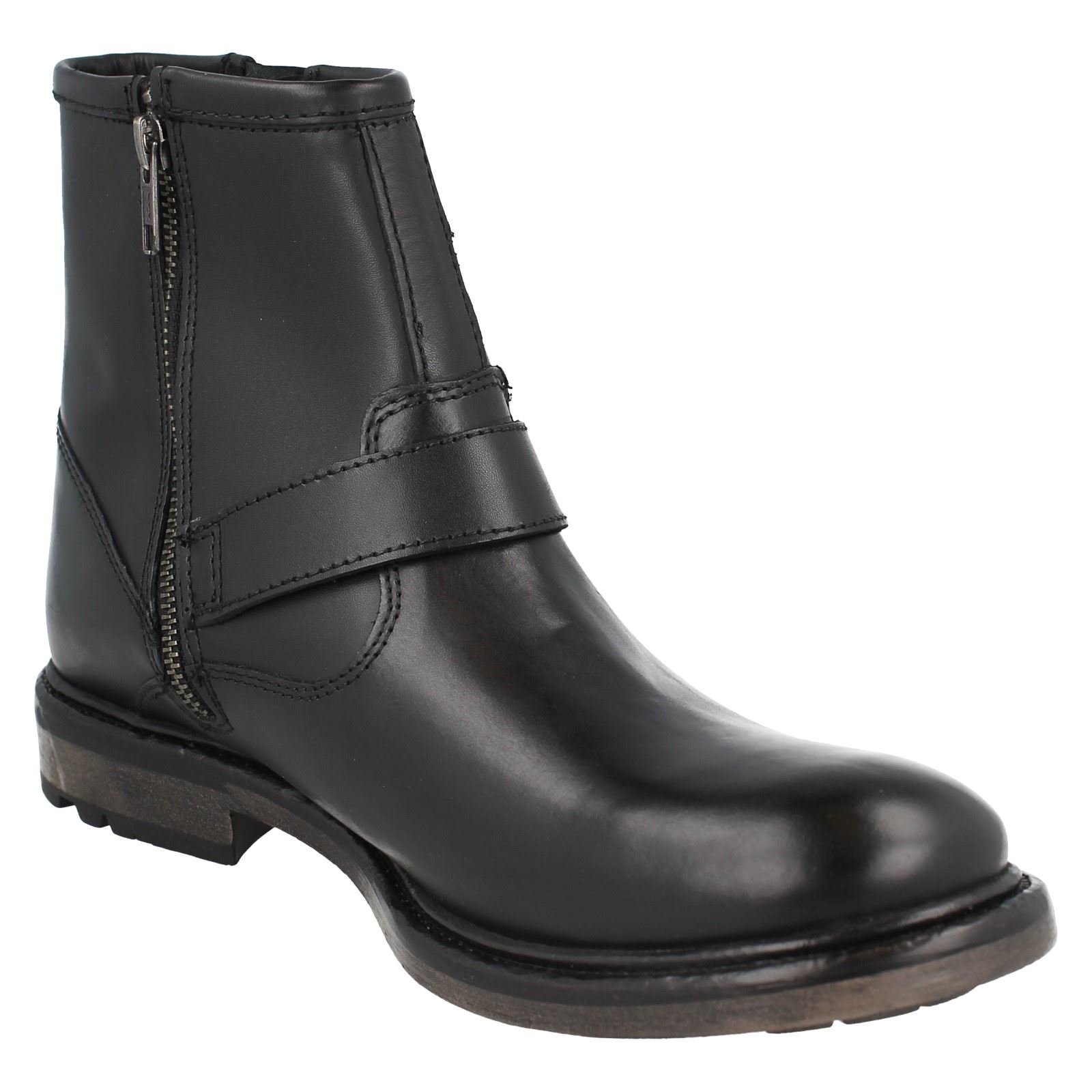Black Leather Two Zinc Up Base London Buckle Boot Ankle Mens Zip qwv7pY