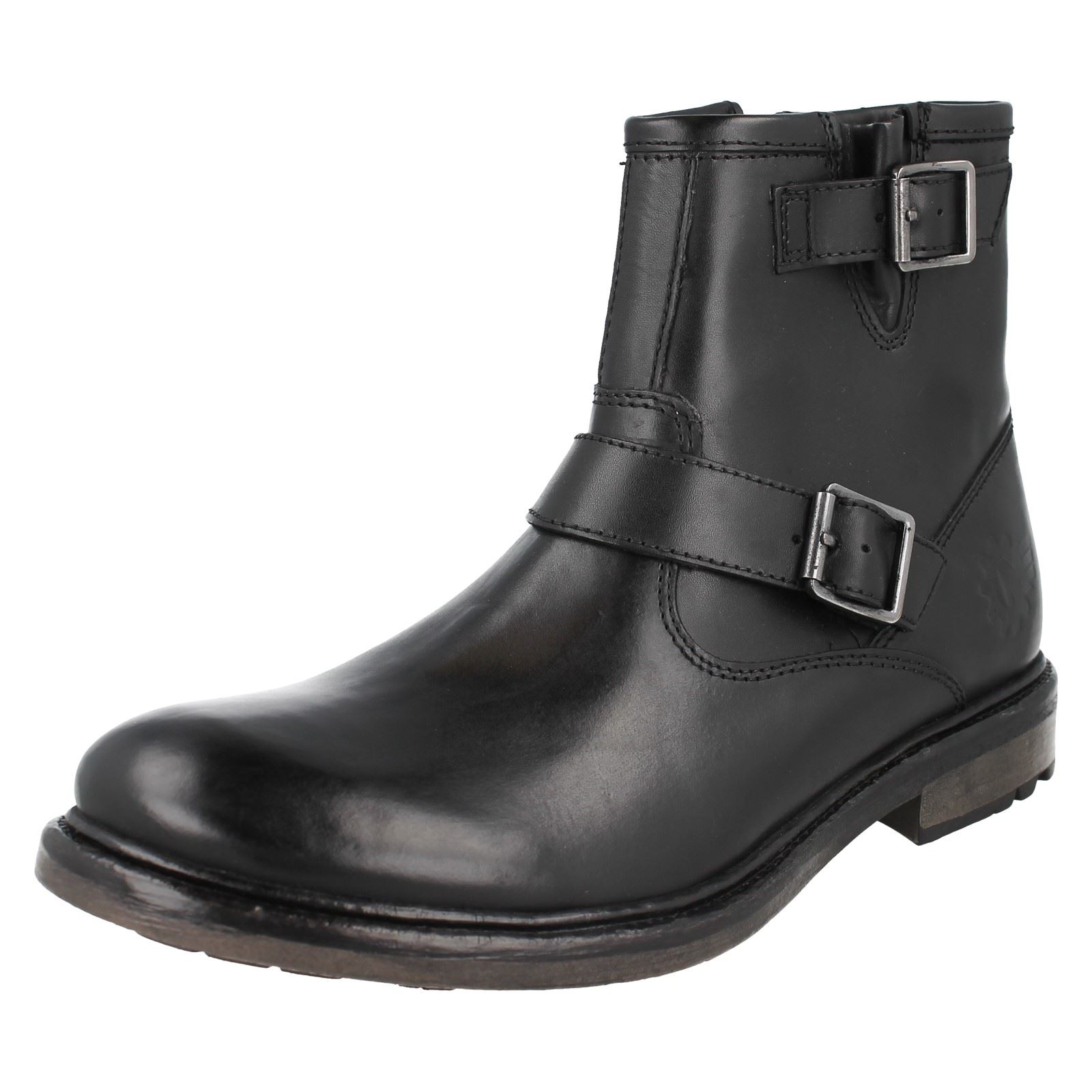 Black Leather Two Zinc Up Base London Buckle Boot Ankle Mens Zip qwv7pY