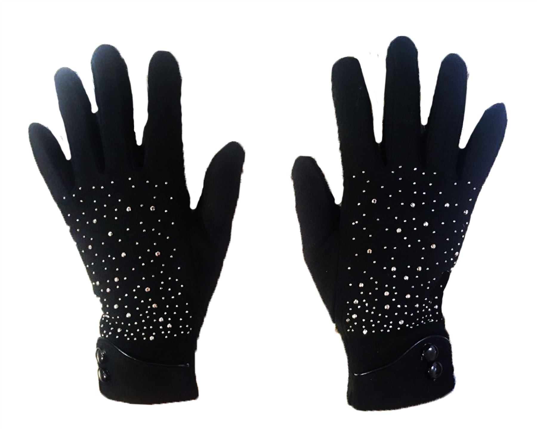 NEW LADIES DIAMONTE ENCRUSTED WARM WINTER FLEECE LINED GLOVES BLACK GREY | eBay