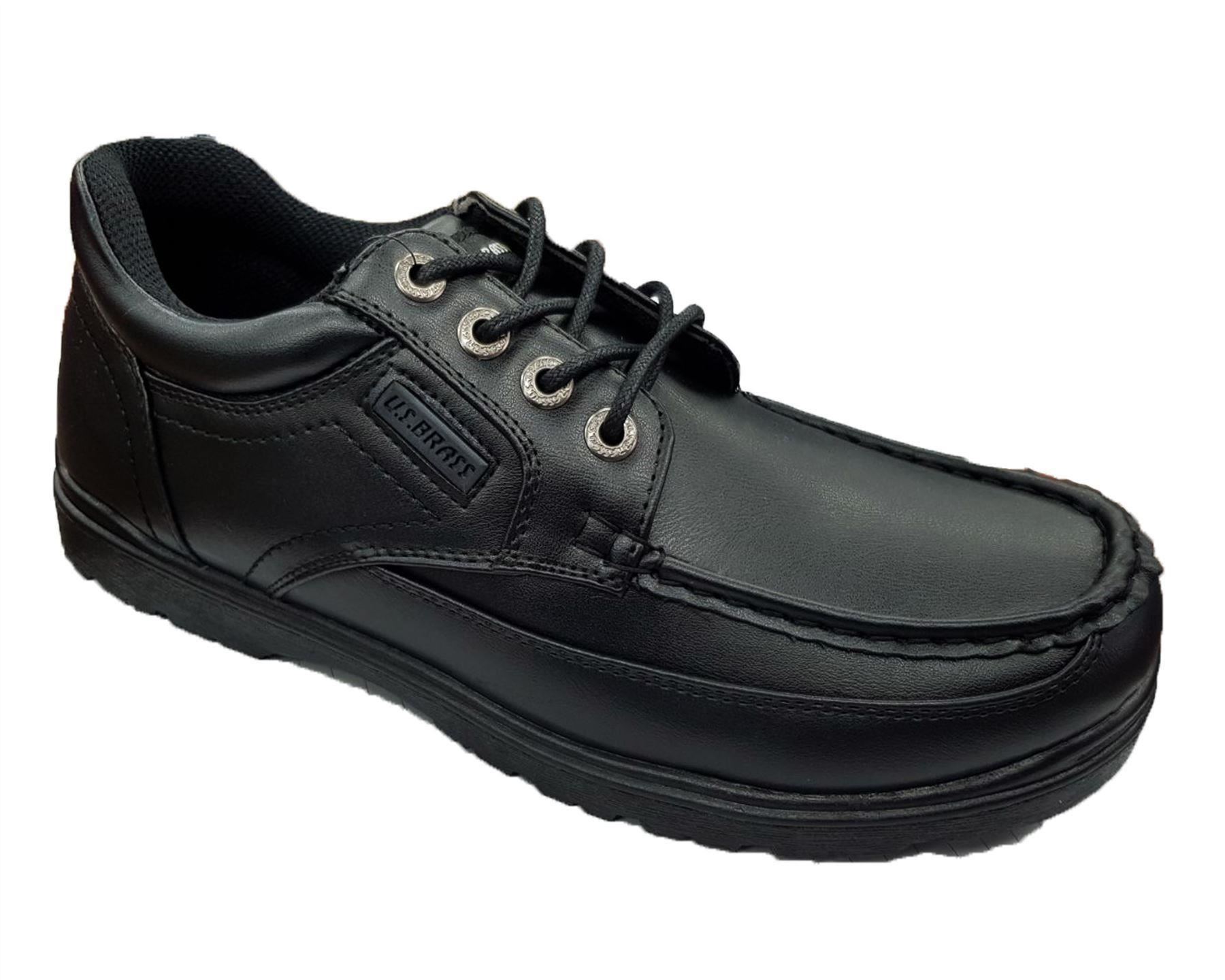 US BRASS BOYS BLACK FORMAL SCHOOL SHOES FAUX LEATHER LACE UP SIZE 7-12 - Picture 5 of 5