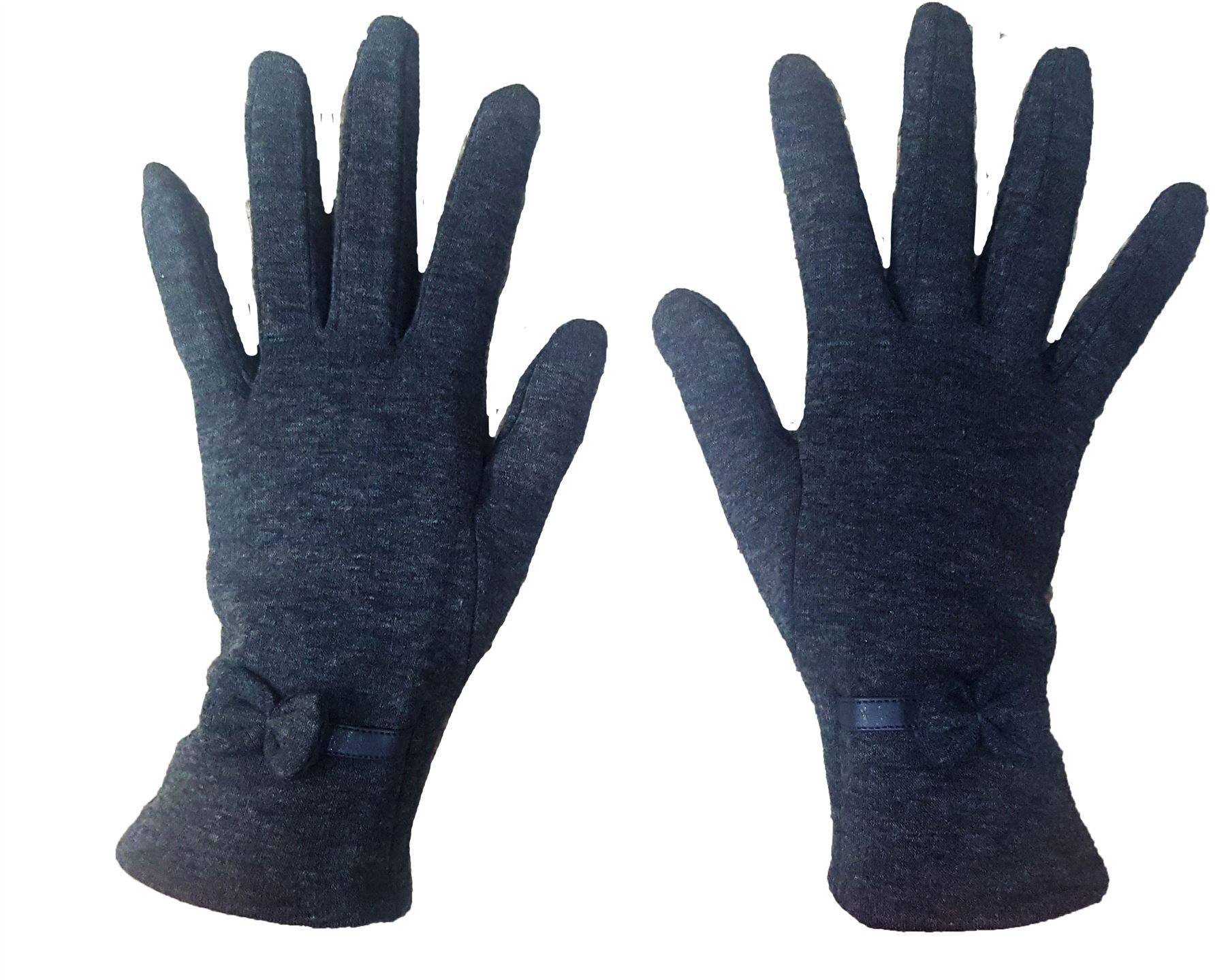 NEW LADIES BUCKLE BOW DIAMANTE WARM WINTER FLEECE LINED GLOVES BLACK