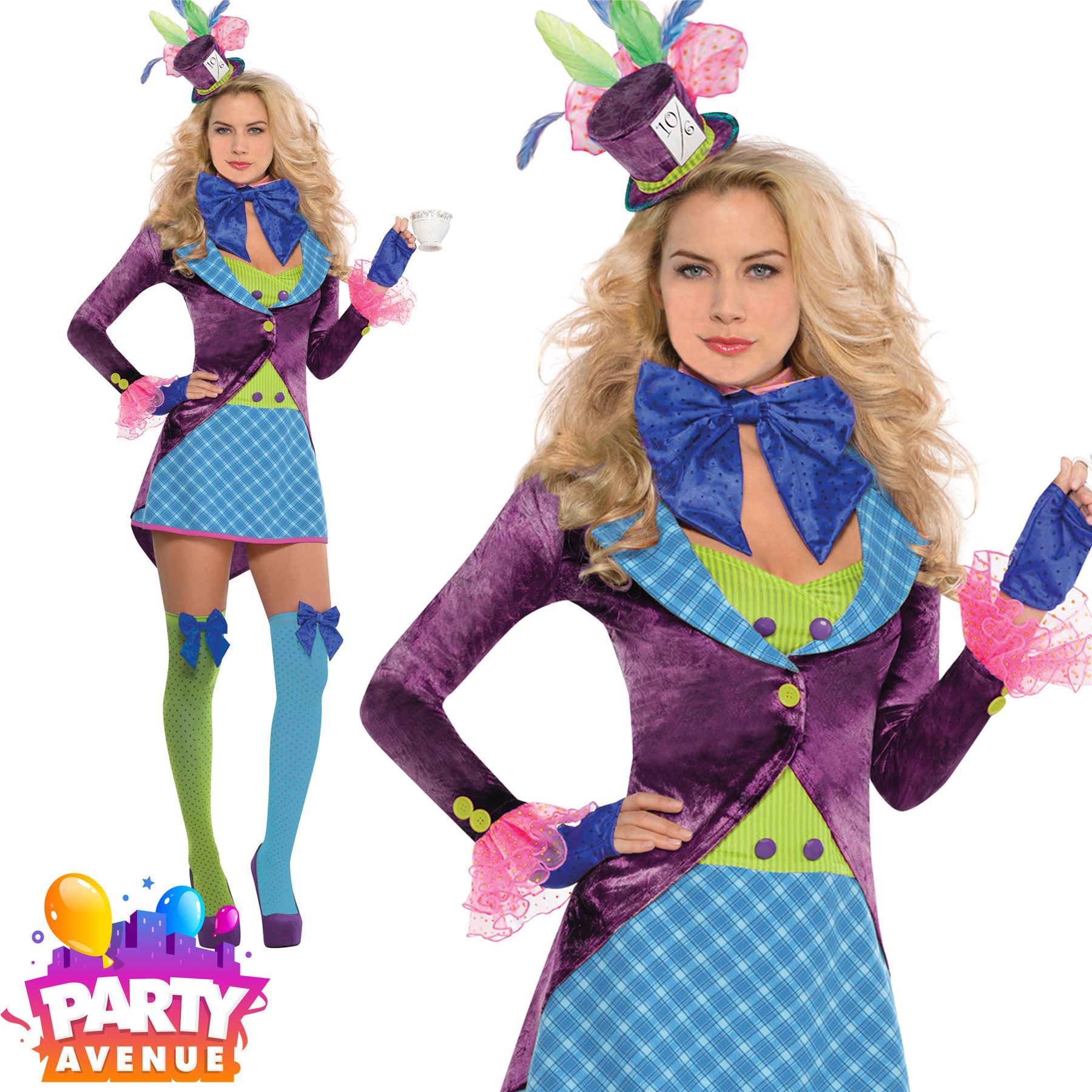 New Ladies Fairy Tale Alice in Wonderland Fancy Dress Costume Party Mad Hatter