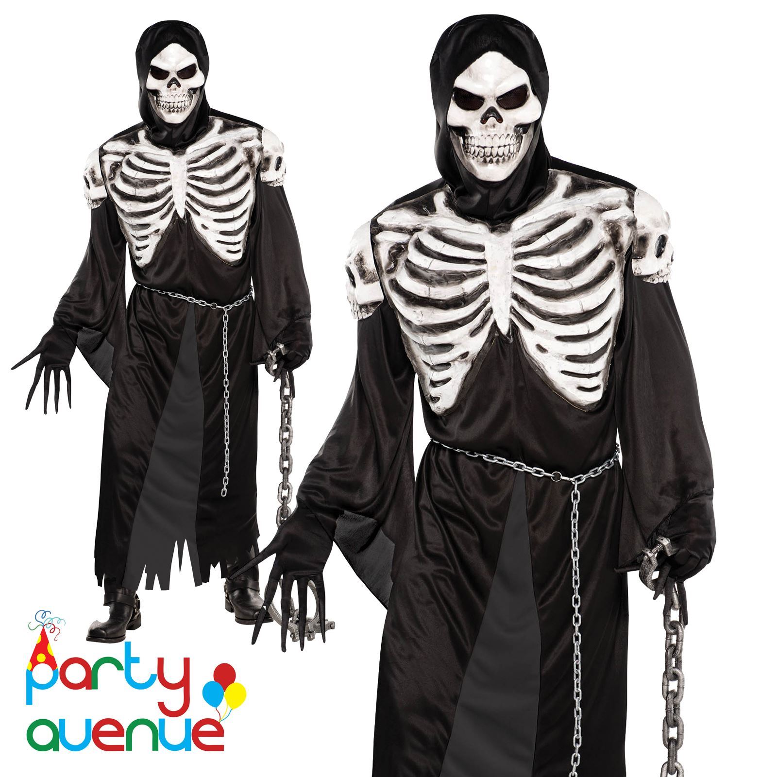 Mens Halloween Crypt Keeper Ghoul Fancy Dress Skeleton Costume Gents One Size