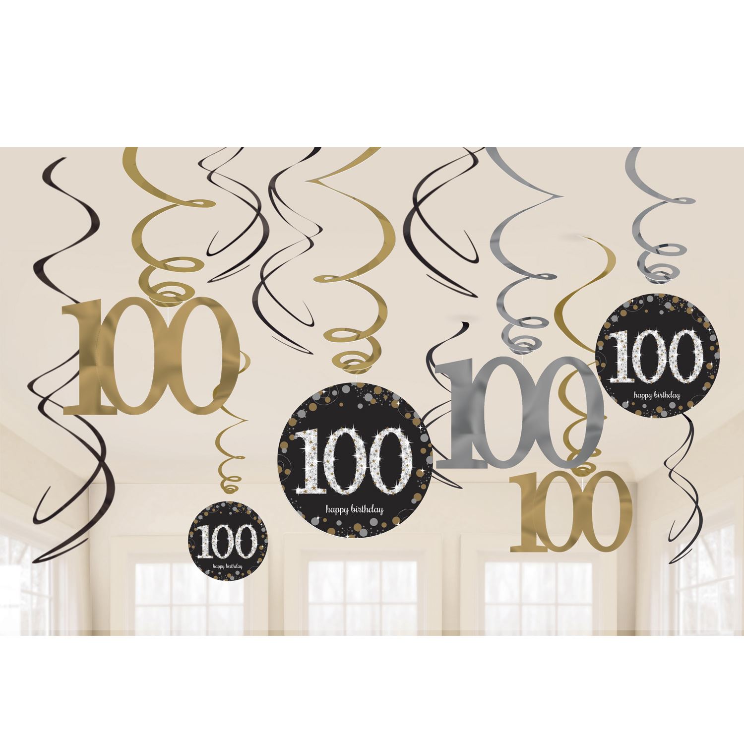 12pk Pink Sparkling Celebration 100th Birthday Party Swirl Decorations
