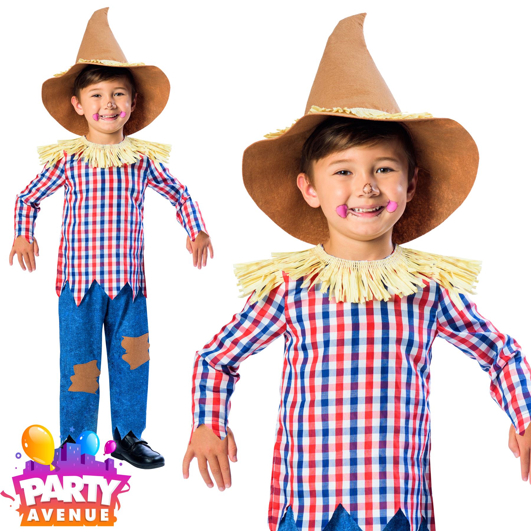 Boys Scarecrow Costume Fairytale Fancy Dress Kids Book Day Wizard of Oz 3-4yrs