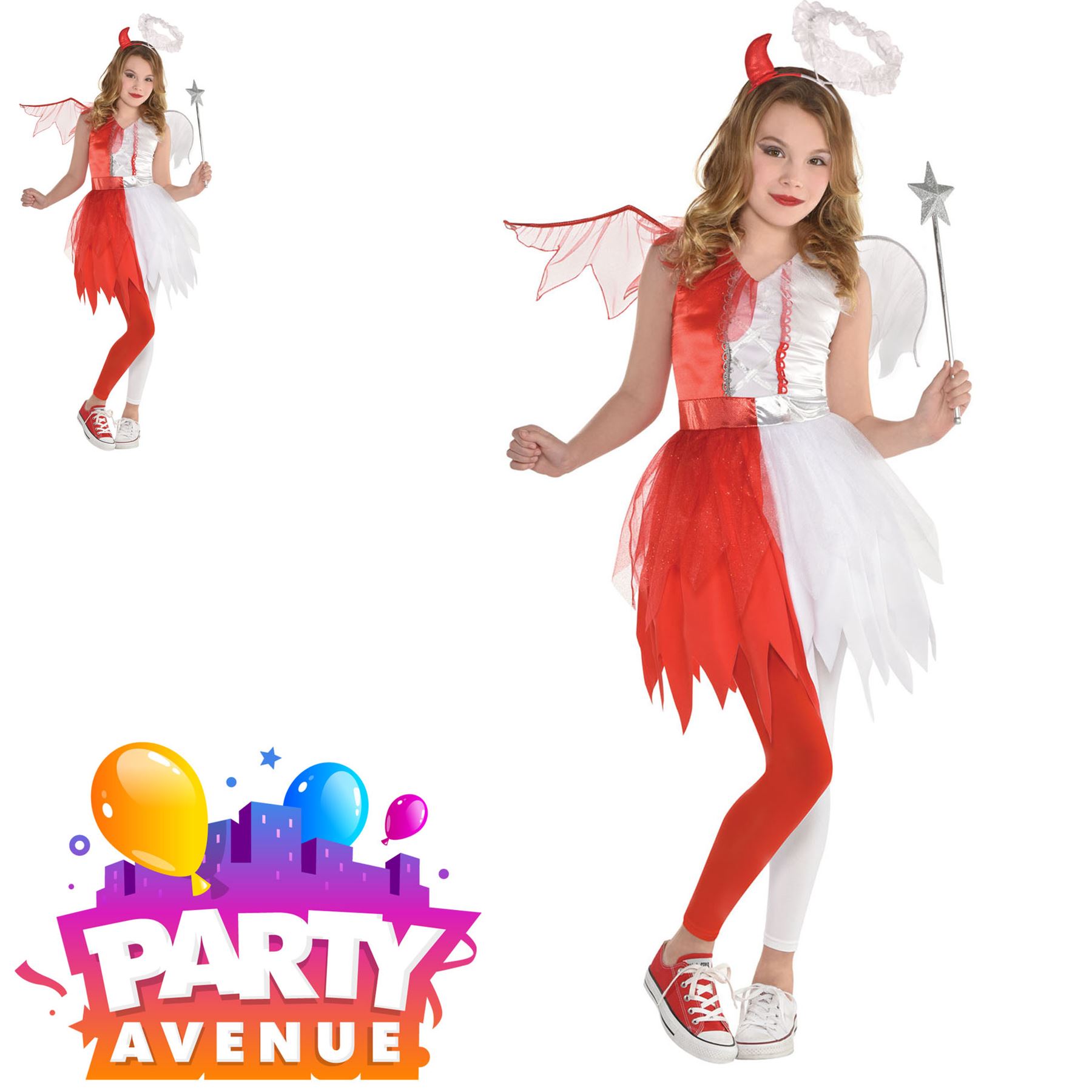 Girls Angel Devil Halloween Heaven Hell Fancy Dress Costume