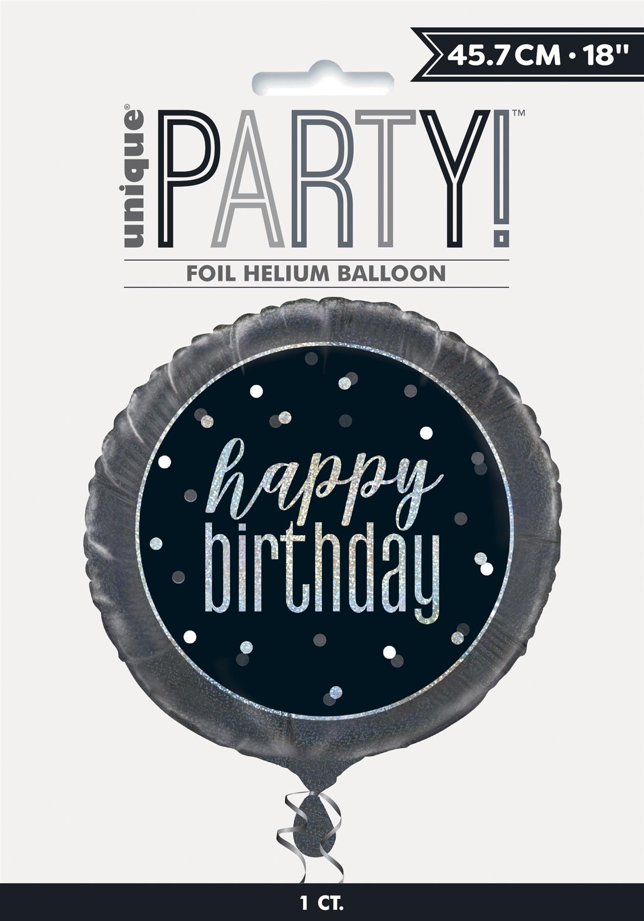 Birthday Black Glitz Happy Birthday Round Prism Foil Balloon 18/"