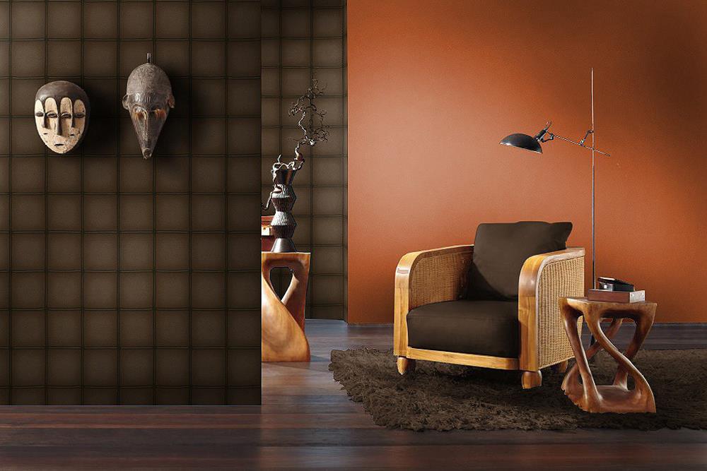 Square Panel Tile Effect Wallpaper Dark Brown Faux Leather Paste The Wall Rasch