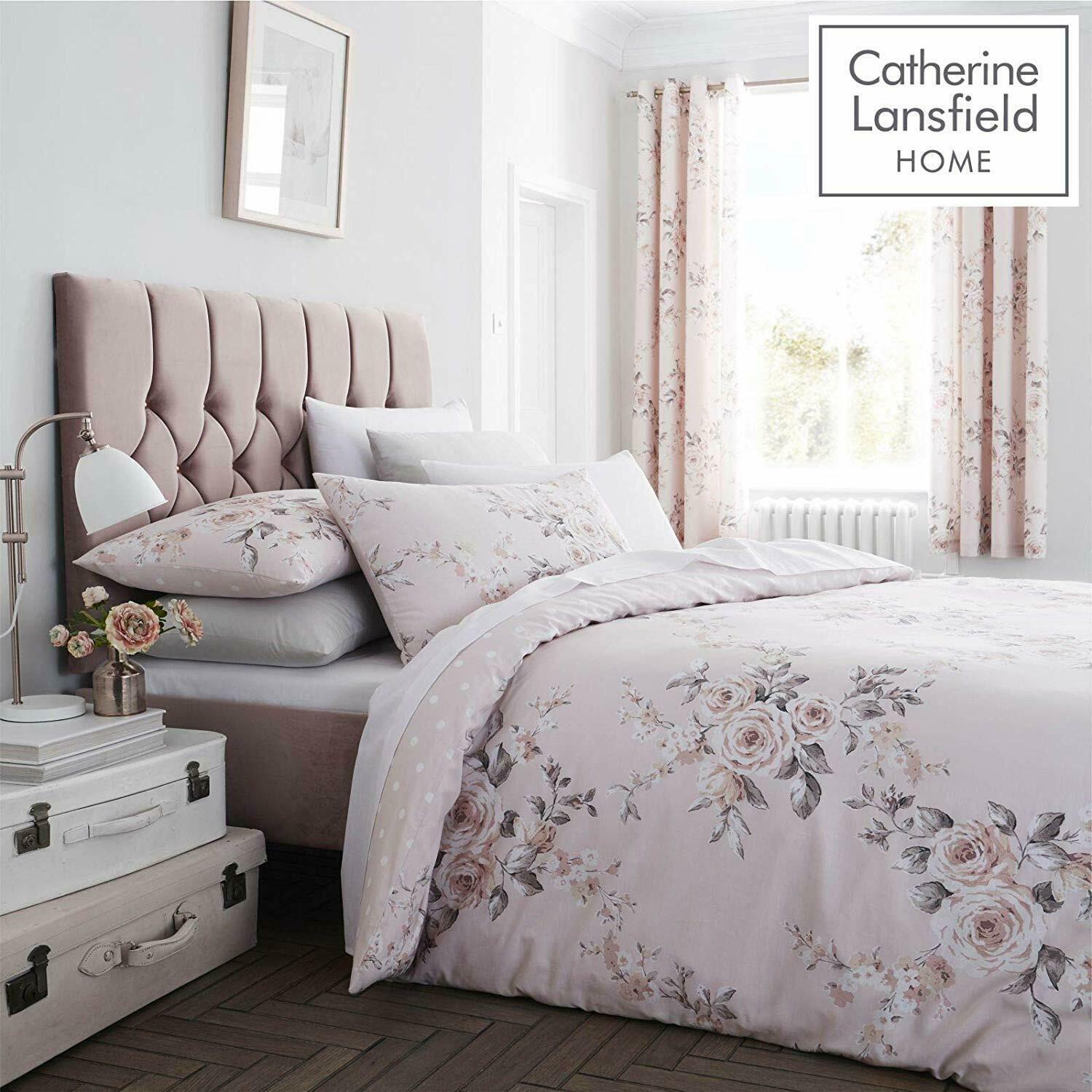 Catherine Lansfield Floral Glitter Duvet Set Reversible Bedding Curtain