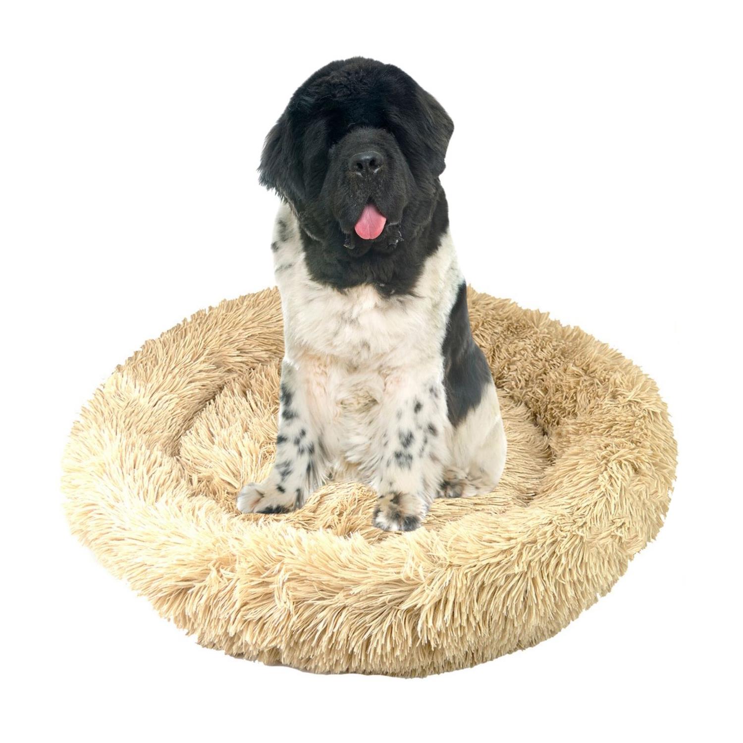 Dog Bed Fluffy Soft Cat Puppy Pet Donut Mattress Cushion Grey Beige