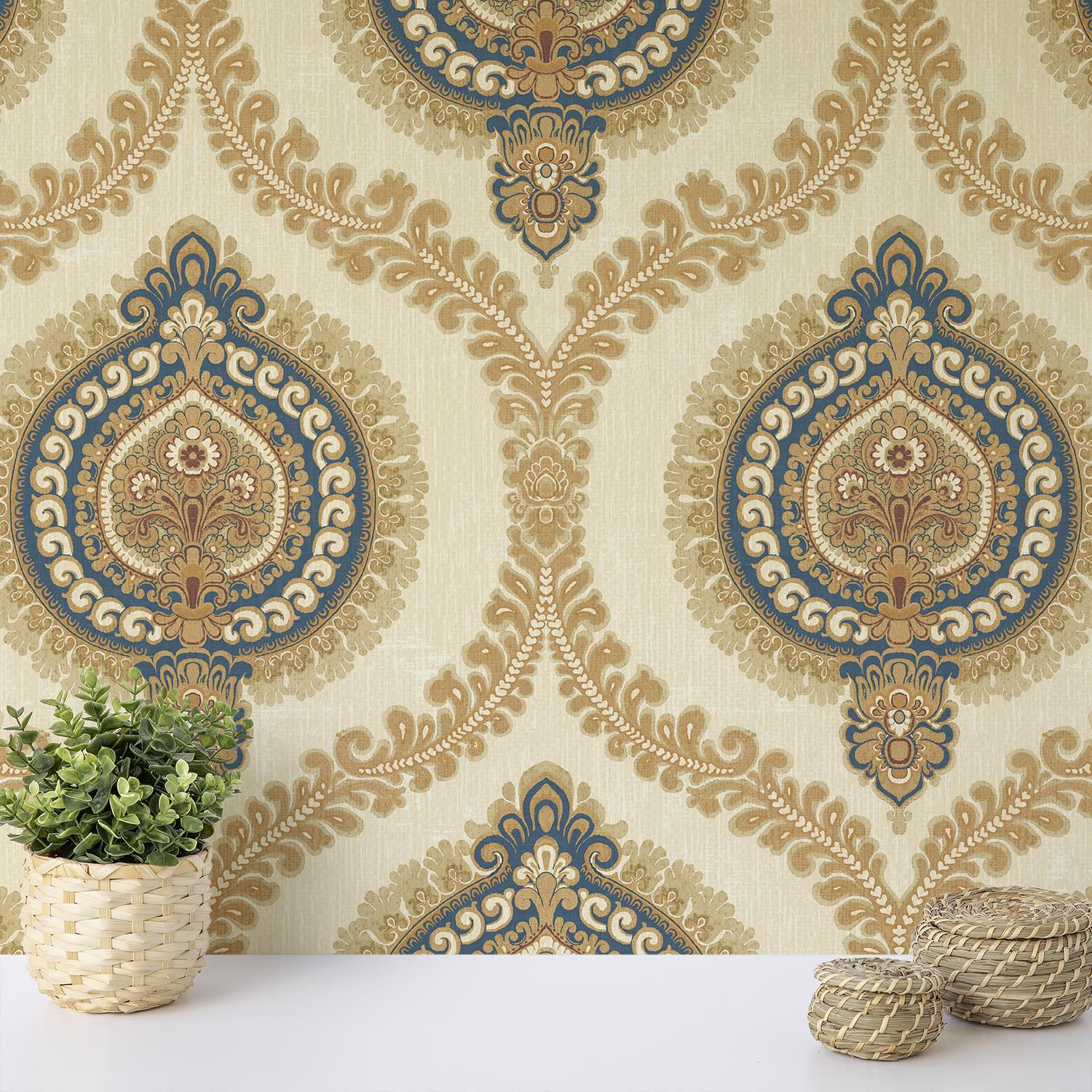 Wallquest Sunhani Damask Wallpaper Classic Traditional Floral Acrylic Coated - Picture 14 of 22