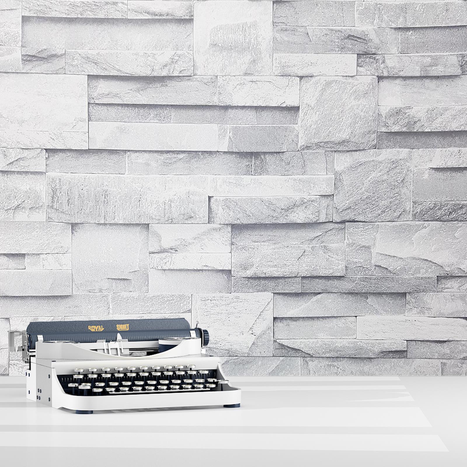 3D Slate Stone Brick Effect Wallpaper Grey Rock Realistic Vintage