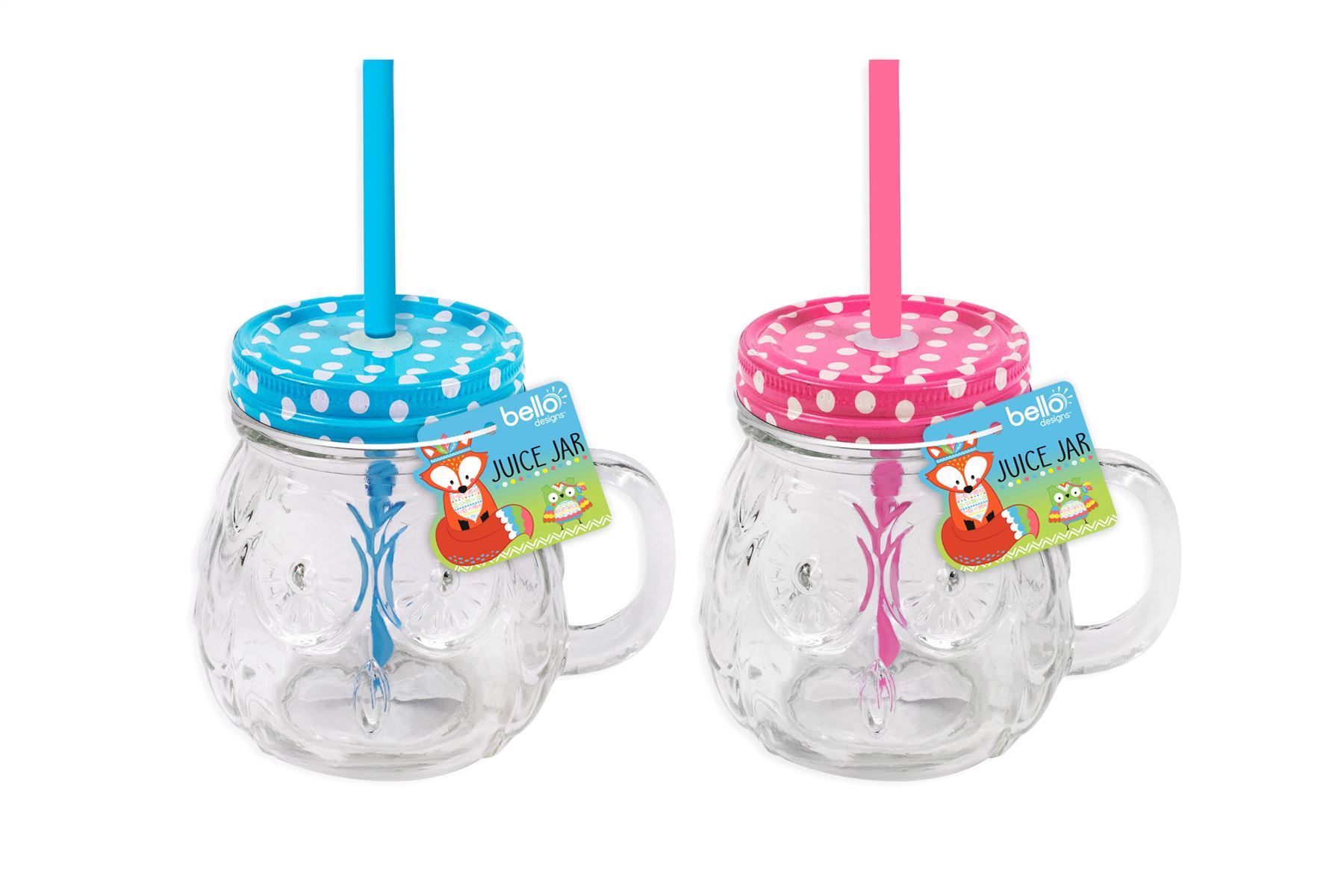 kids juice jar owl shaped mason glass screw lid plastic drinking straw pink blue ebay