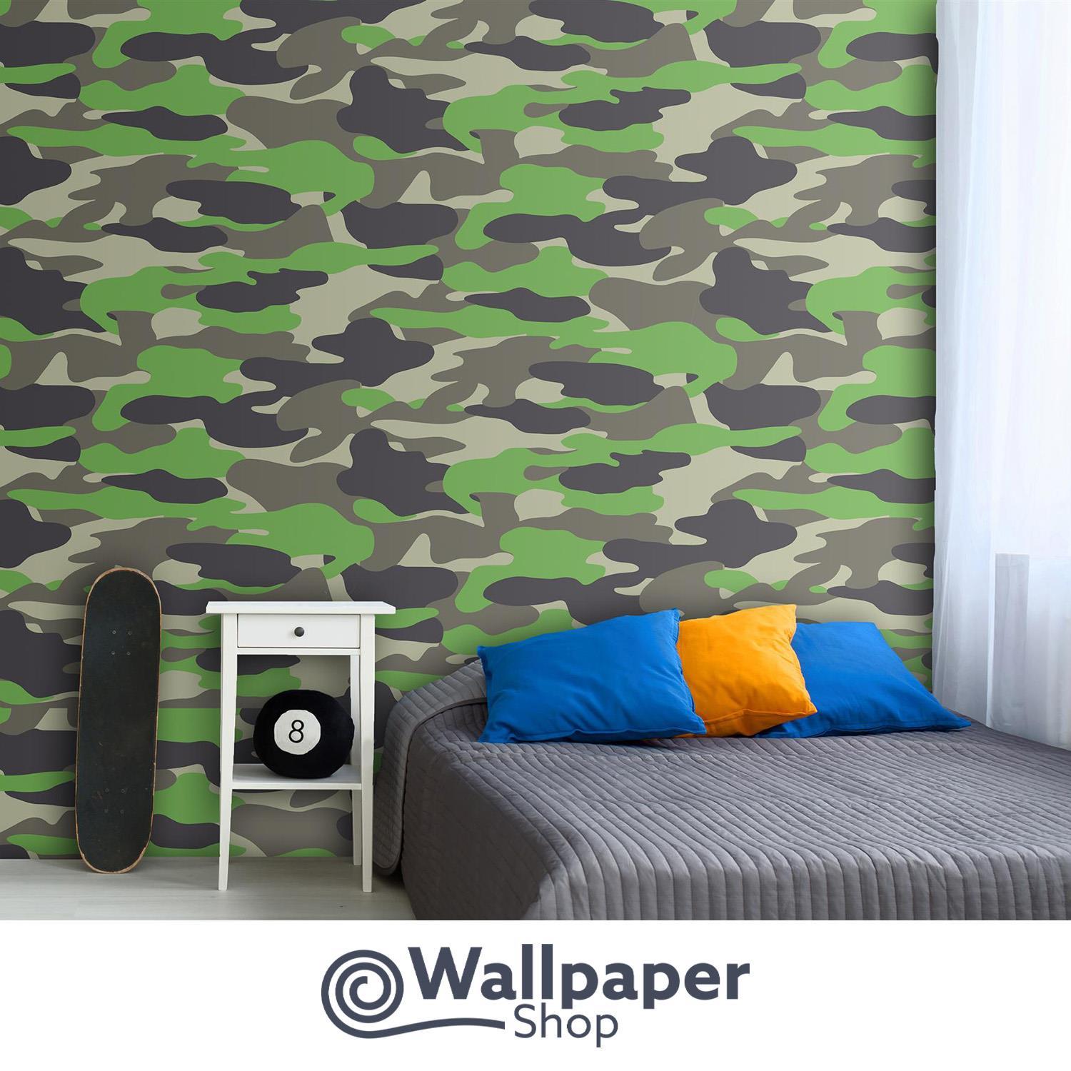 Camouflage Army Wallpaper Camo Green Brown Grey Teenager Children Boys Debona - Picture 5 of 10