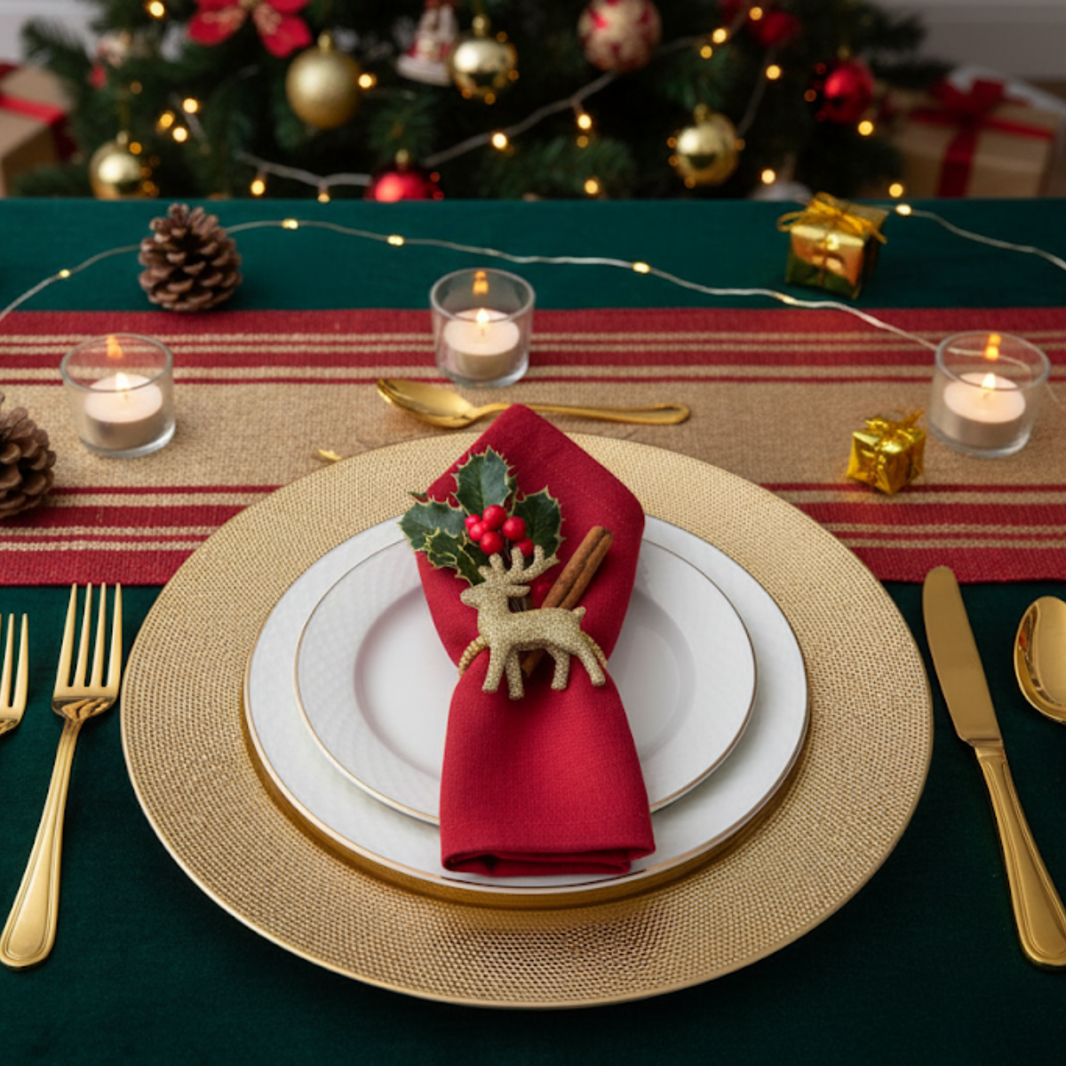 Christmas Dinner Charger Plate Set of 6 Metallic Embossed Table Decoration - Picture 3 of 25
