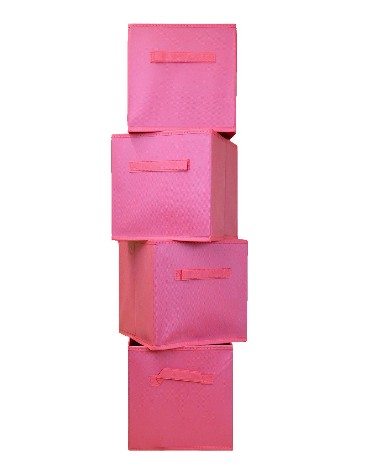4 Folding Storage Boxes Canvas Pink Girls Nursery Kids Children Home