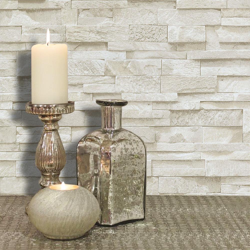 Erismann 3D Effect Brick Wallpaper Beige Stone Tile Rustic Vinyl Paste