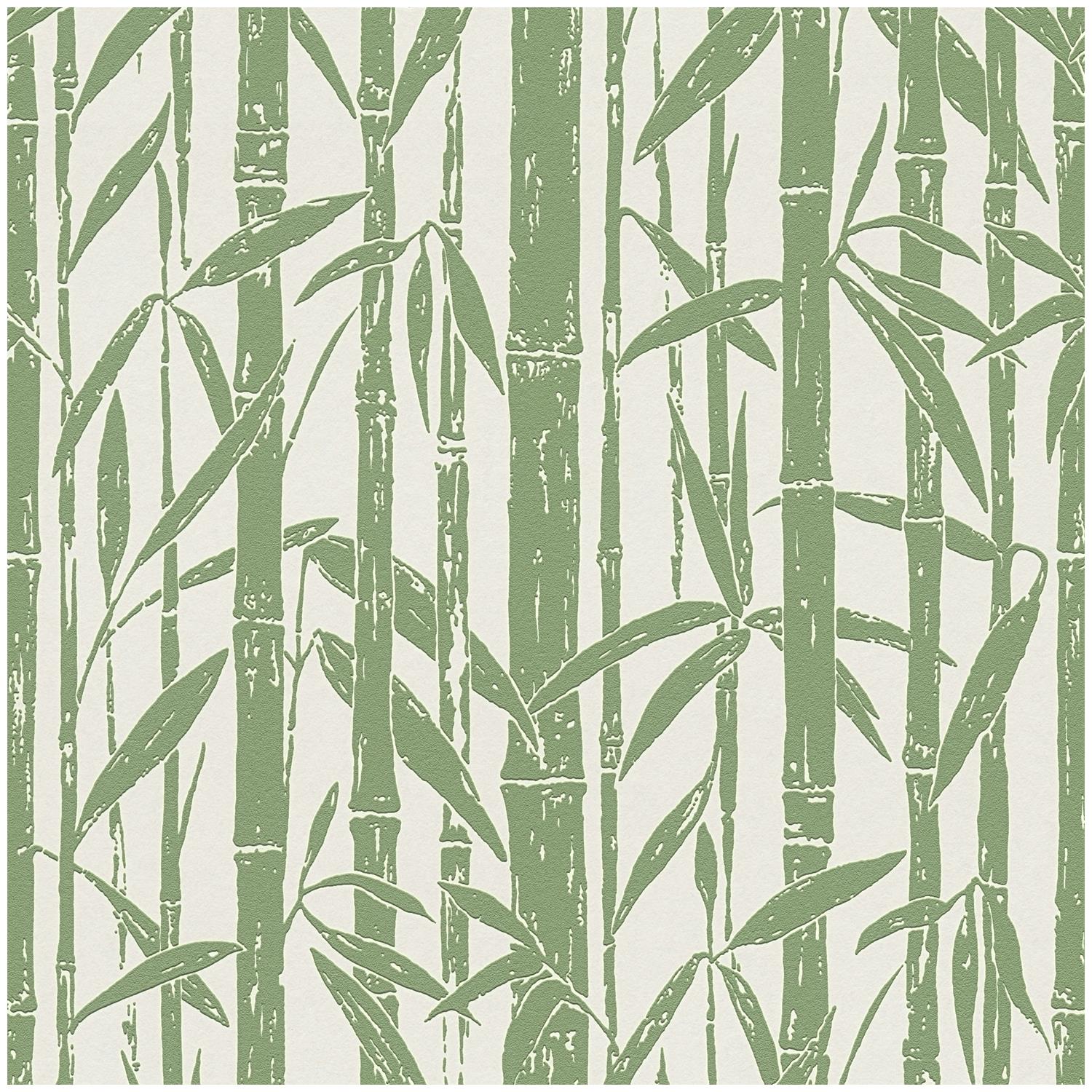 Bamboo Effect Wallpaper White Green Trees Jungle Paste The Wall Vinyl Botanical