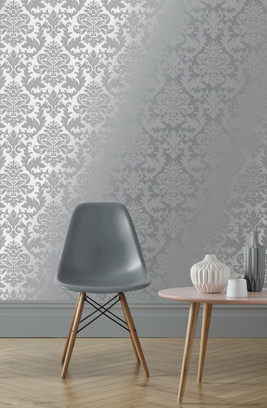 Rasch Platina Silver Grey Rose Gold Damask Textured Wallpaper eBay