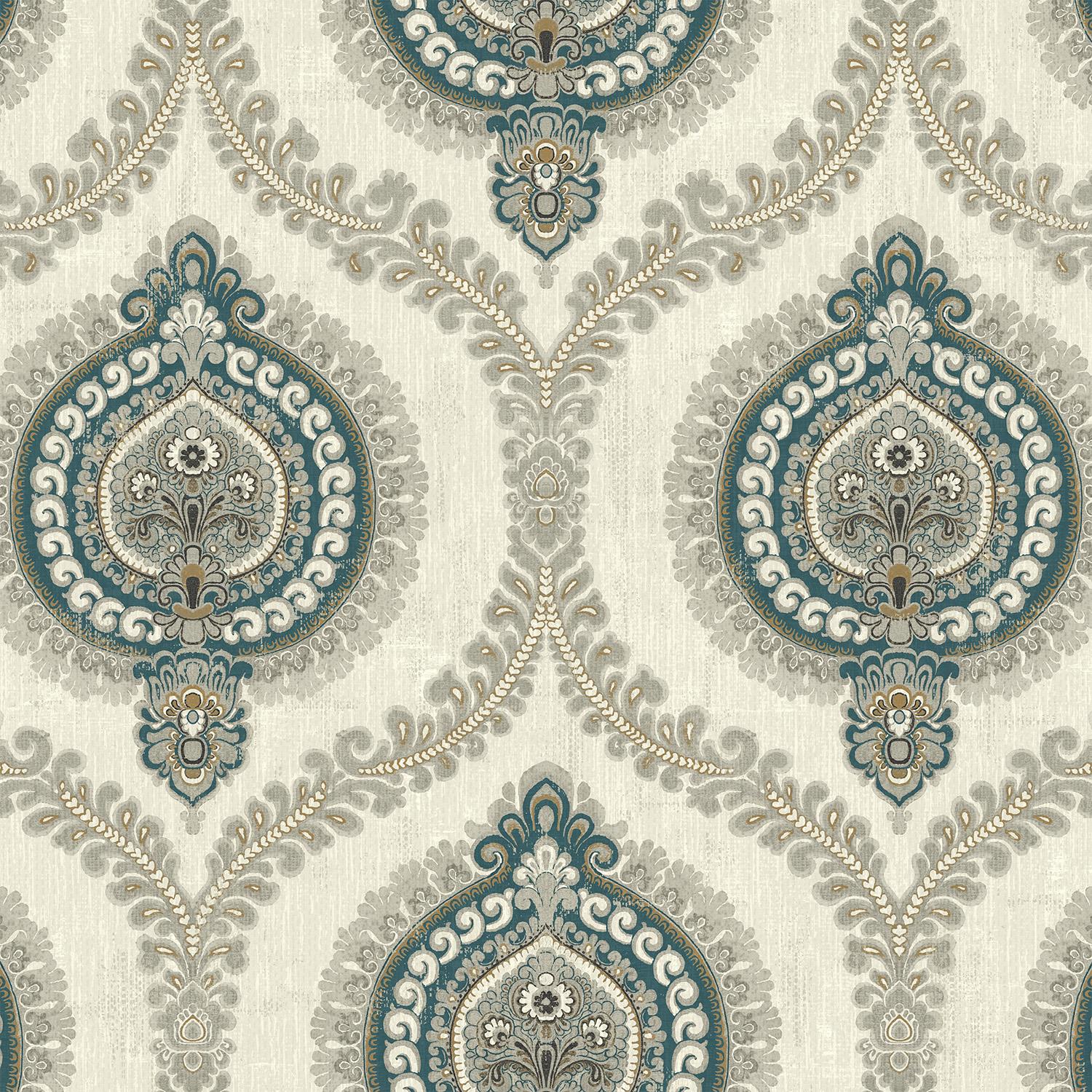 Wallquest Sunhani Damask Wallpaper Classic Traditional Floral Acrylic Coated - Picture 18 of 22