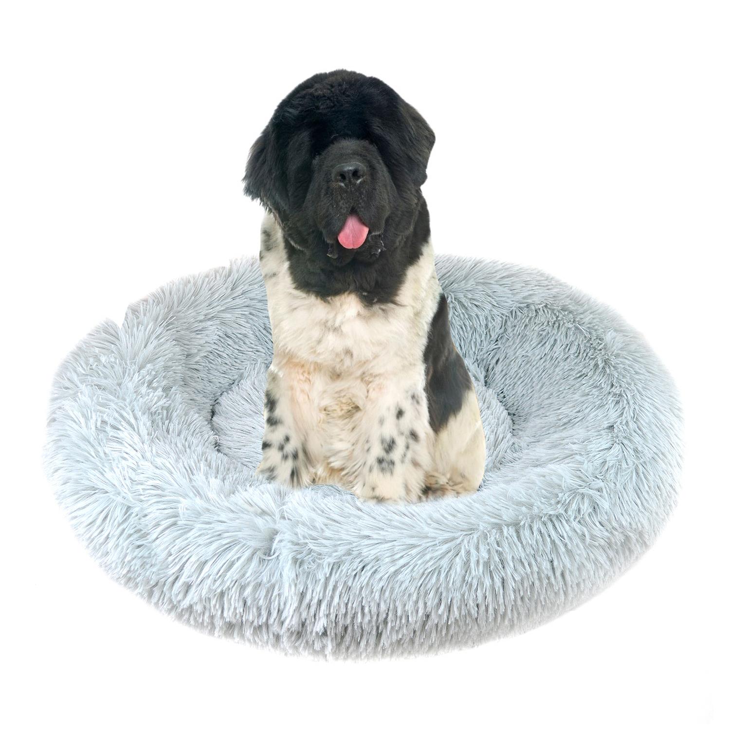 Dog Bed Fluffy Soft Cat Puppy Pet Donut Mattress Cushion Grey Beige