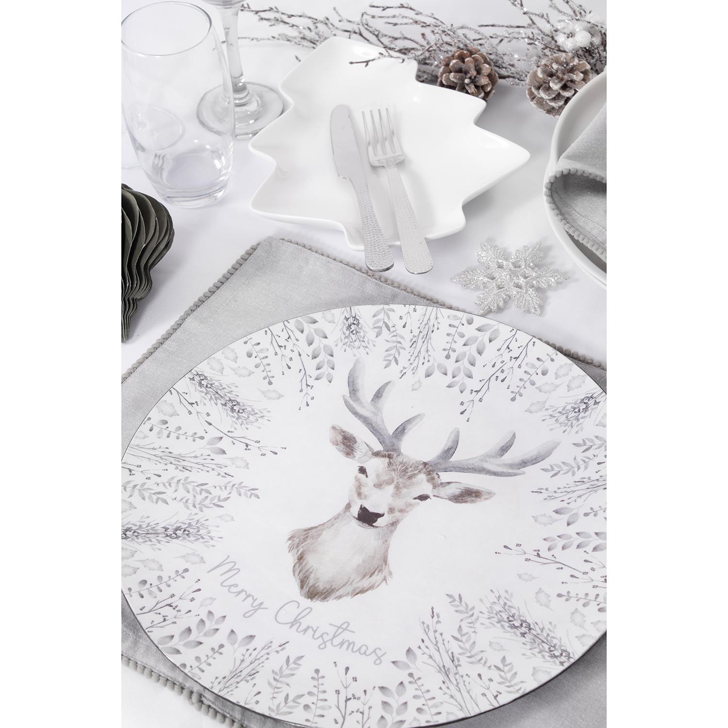 Christmas Tableware Set Grey Stag Design Full Table Setting Ceramic Table Decor - Picture 22 of 51
