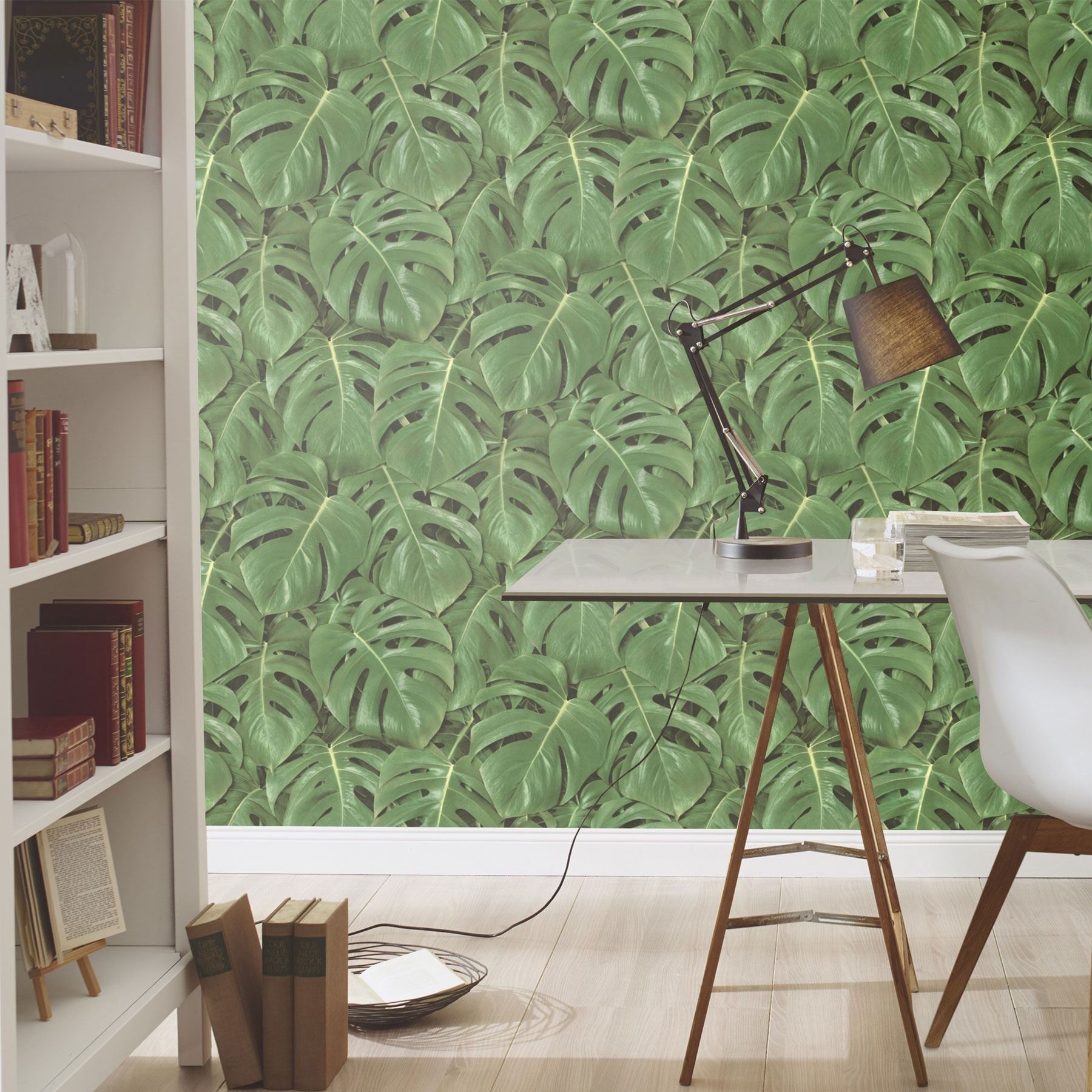 GREEN LEAF BIRDS Tropical Wallpaper Vinyl Jungle Animal Print Floral