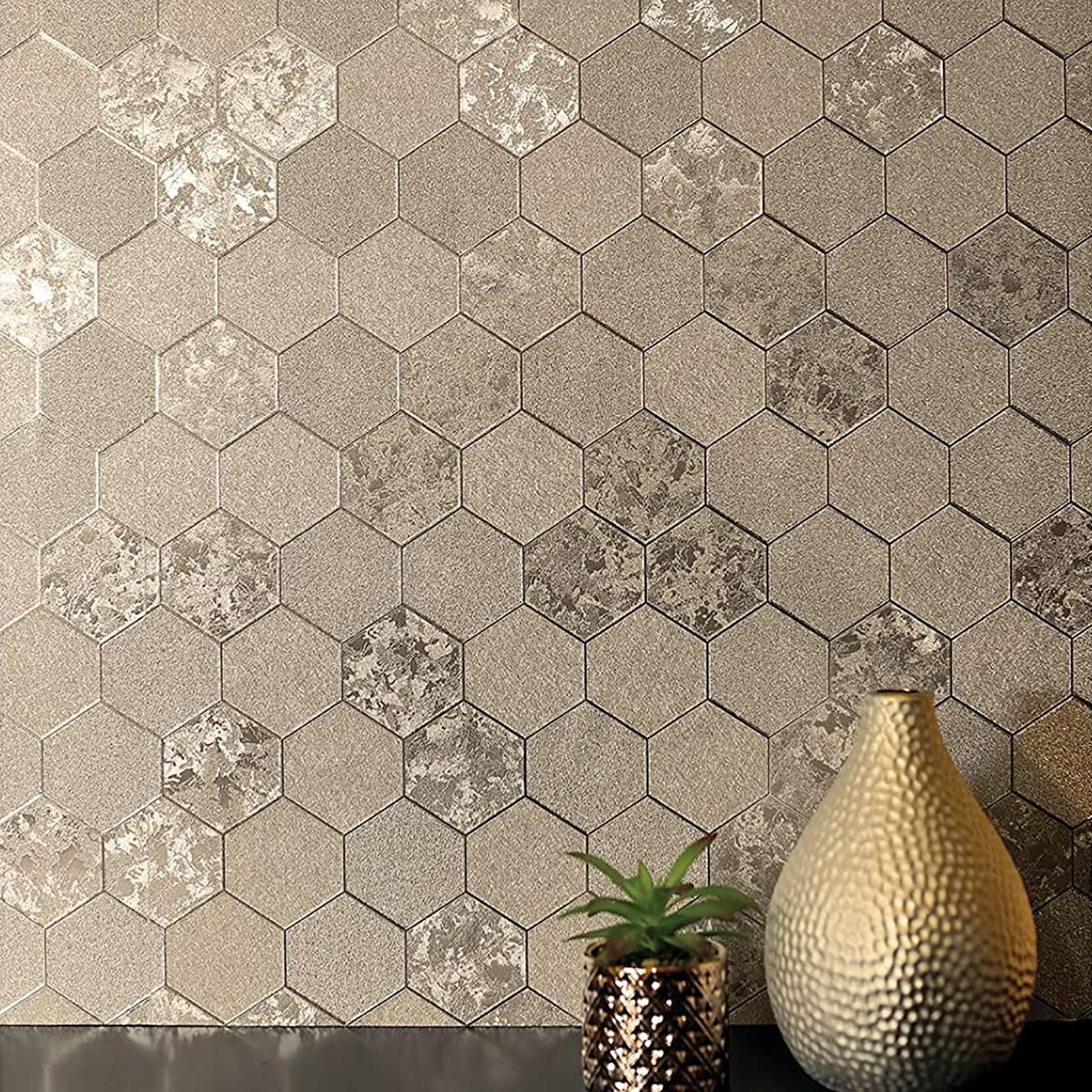Arthouse Honeycomb Foil Champagne Geometric Vinyl Wallpaper | My XXX