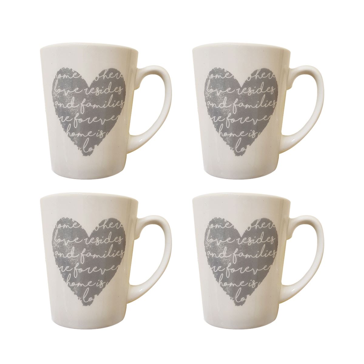 Grey Sketch Set of 4 Mugs Porcelain Extra Large Coffee Soup Hot Cocoa Mugs