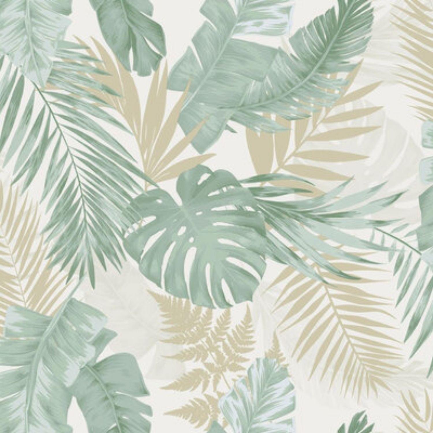 Navy Green Gold Tropical Flower Wallpaper Textured Vinyl Paste The Wall