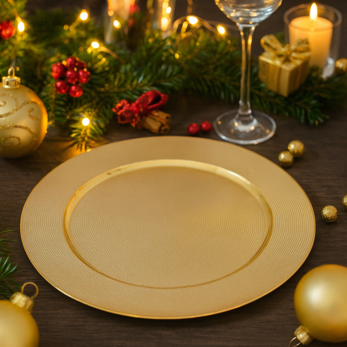 Christmas Dinner Charger Plate Set of 6 Metallic Embossed Table Decoration - Picture 7 of 25