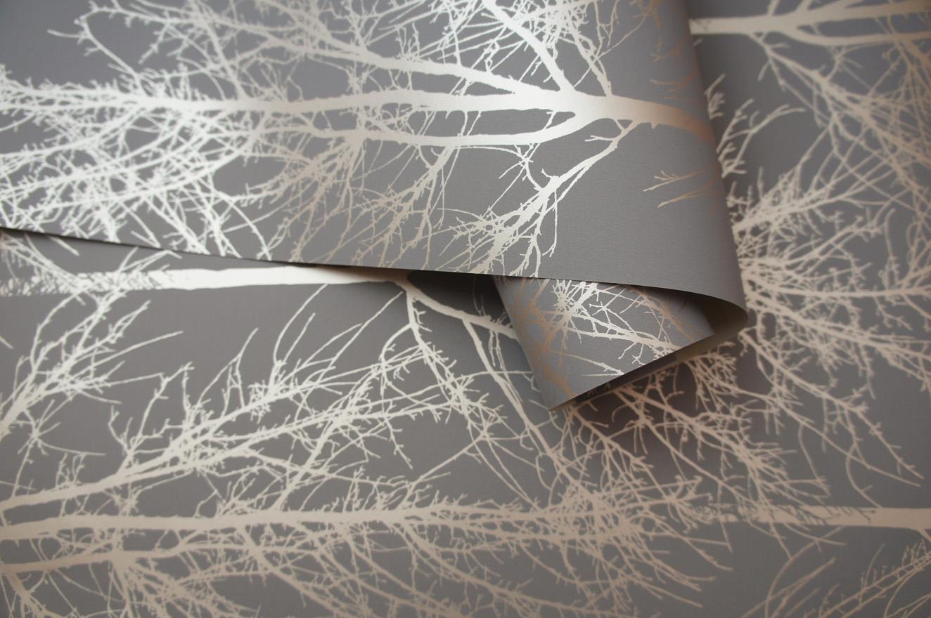 Grey Silver Rose Gold Trees Wallpaper Metallic Shine Holden Decor Rhea Zandra eBay