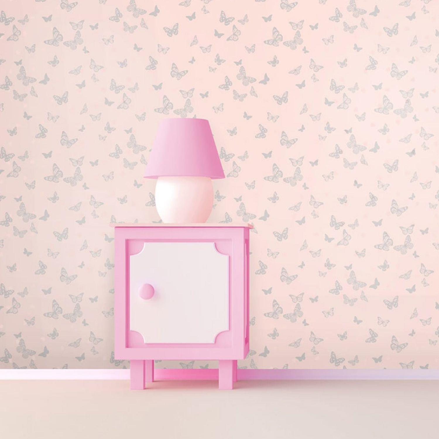 Kyla Pink Glitter Wallpaper Butterfly Design Girls Bedroom