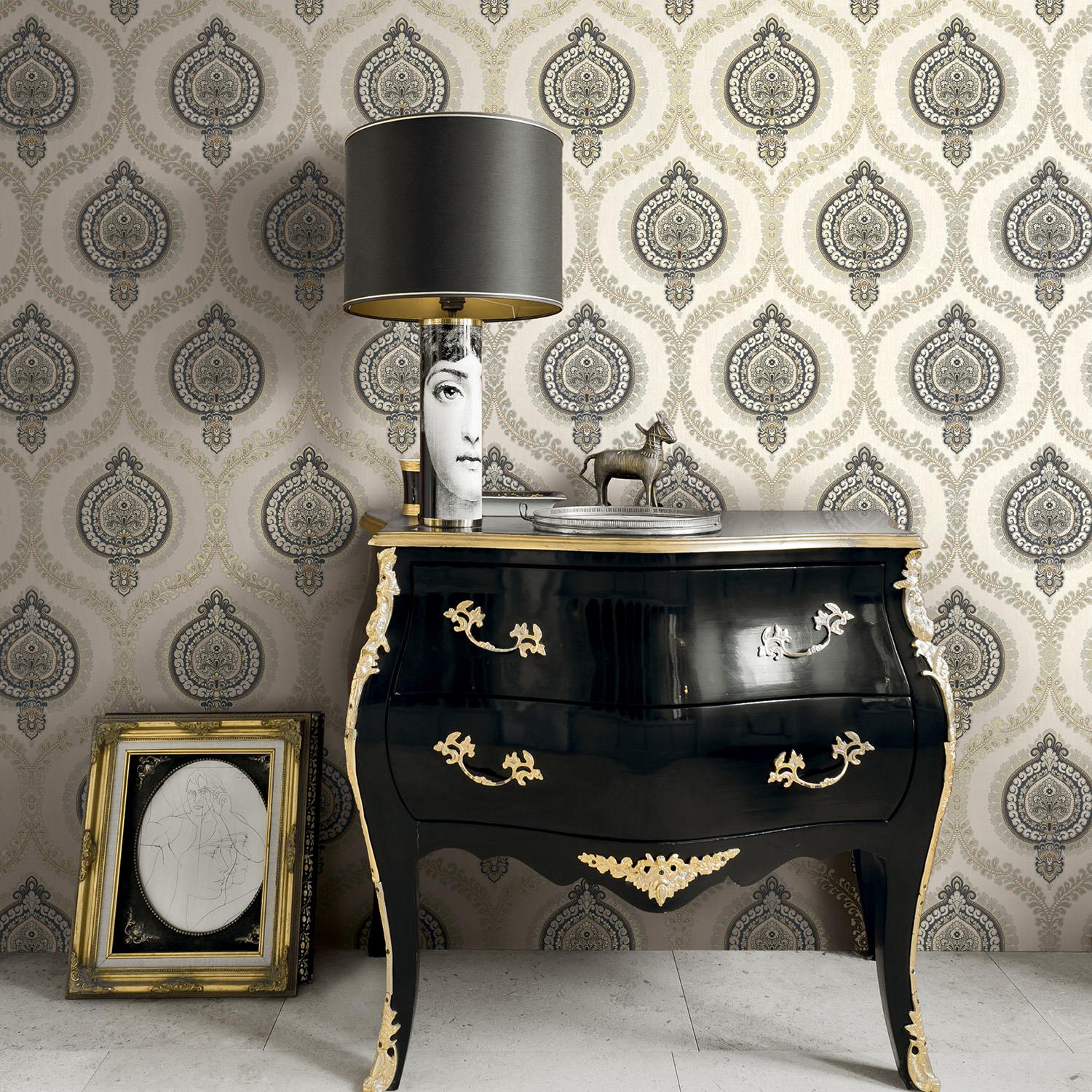 Wallquest Sunhani Damask Wallpaper Classic Traditional Floral Acrylic Coated - Picture 3 of 22