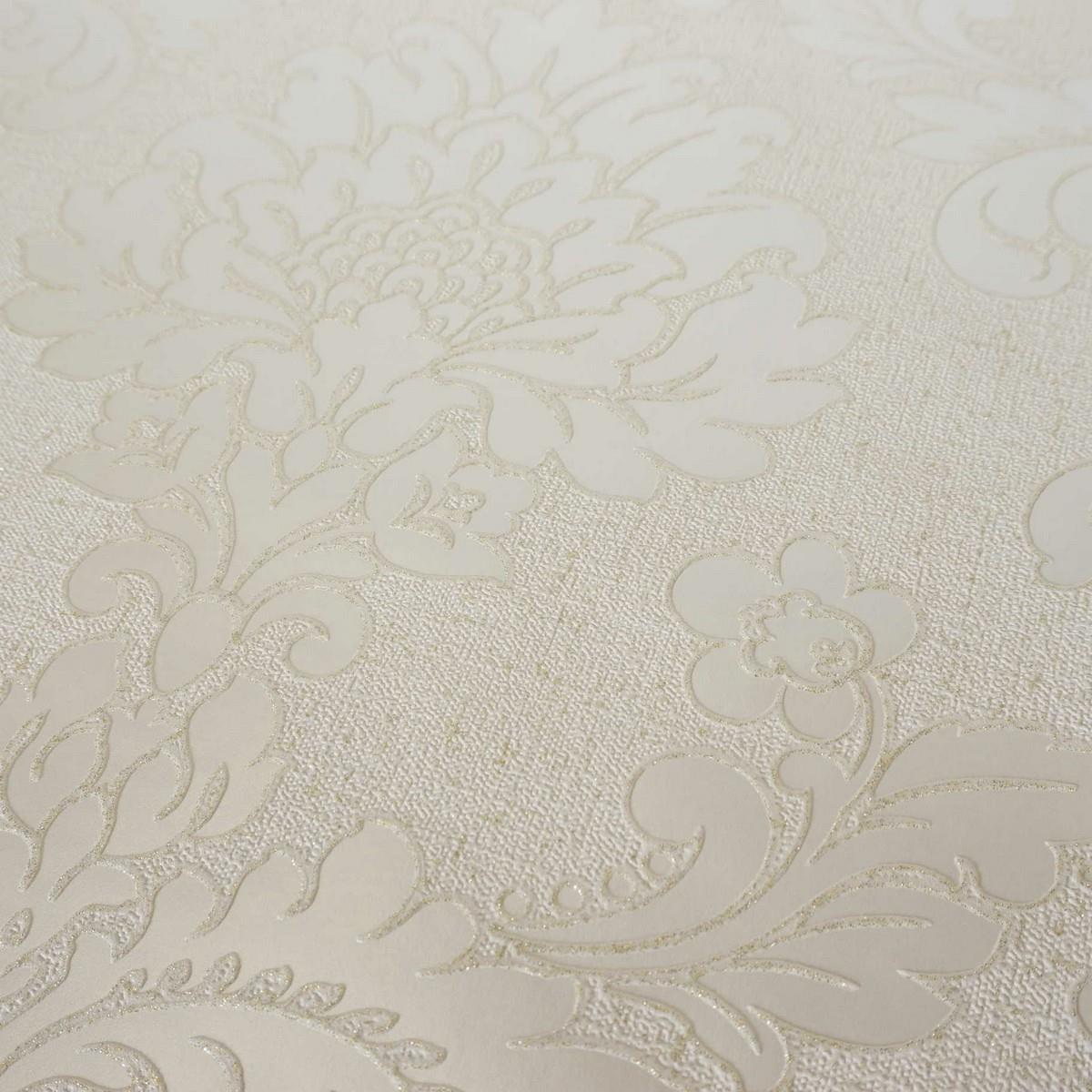 Cream Gold Glitter Damask Wallpaper Vinyl Textured Retro Fine Decor