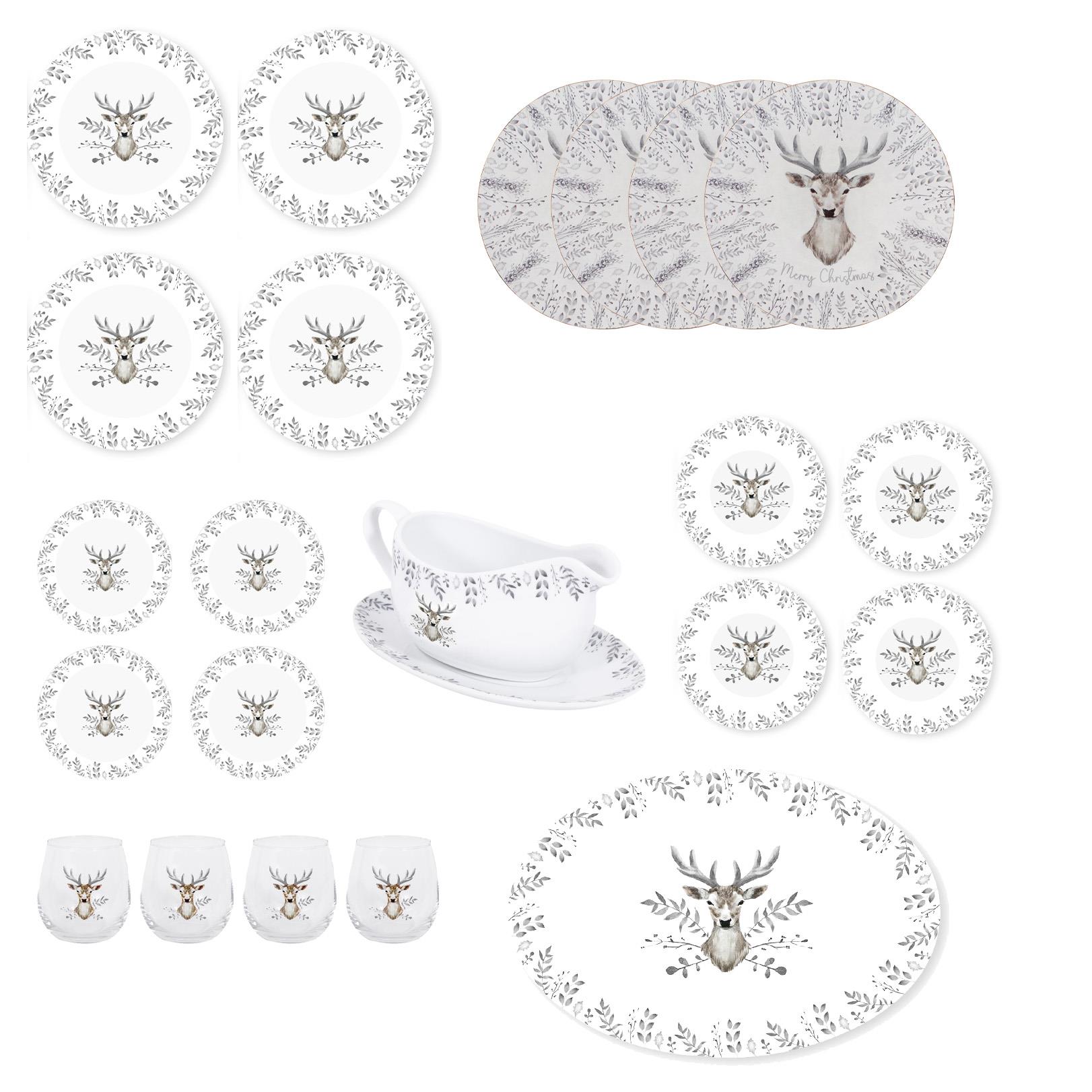 Christmas Tableware Set Grey Stag Design Full Table Setting Ceramic Table Decor - Picture 32 of 51