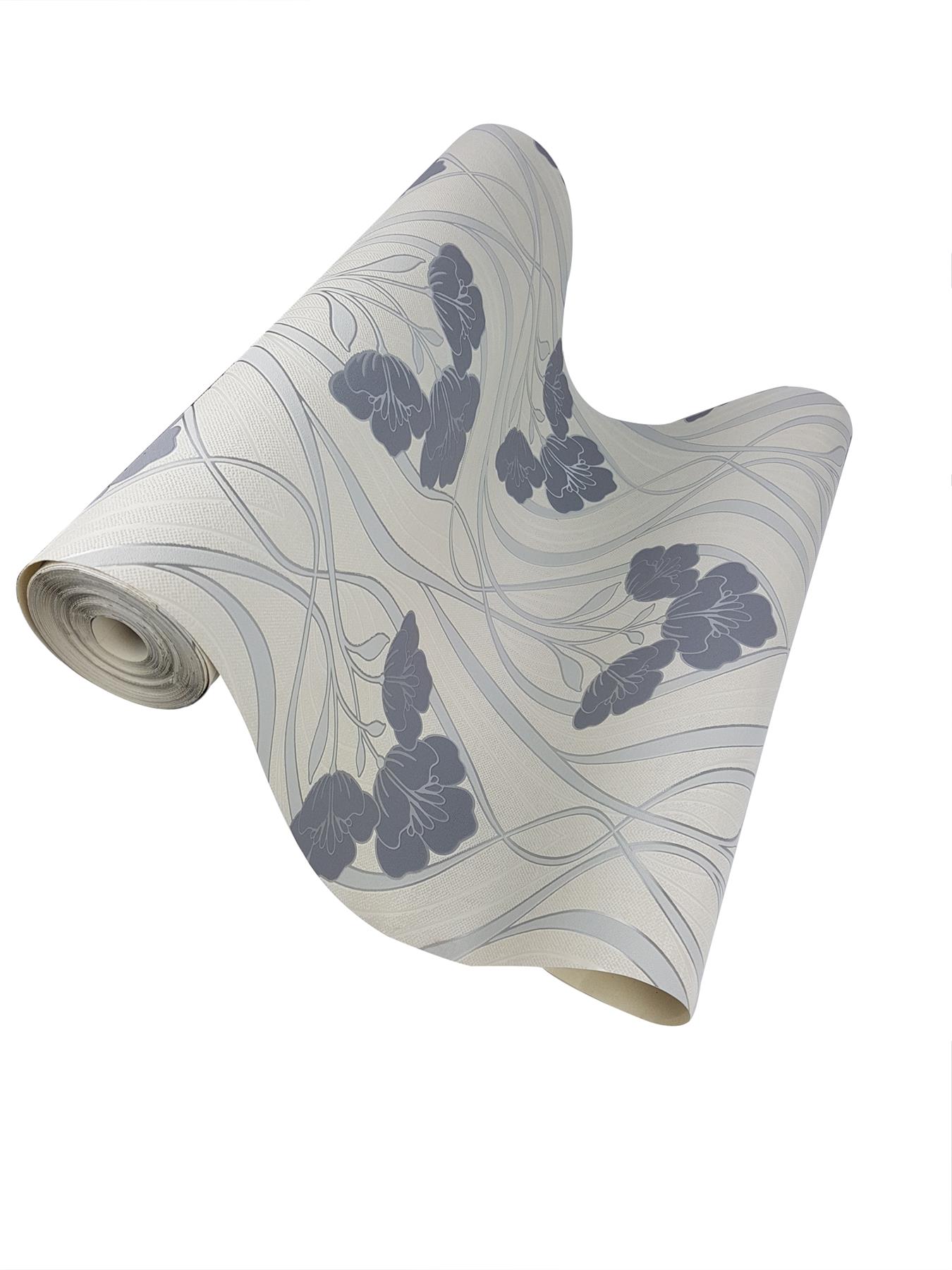 Evelyn Floral Grey Yellow Pink Wallpaper Metallic Cream Flowers Vinyl