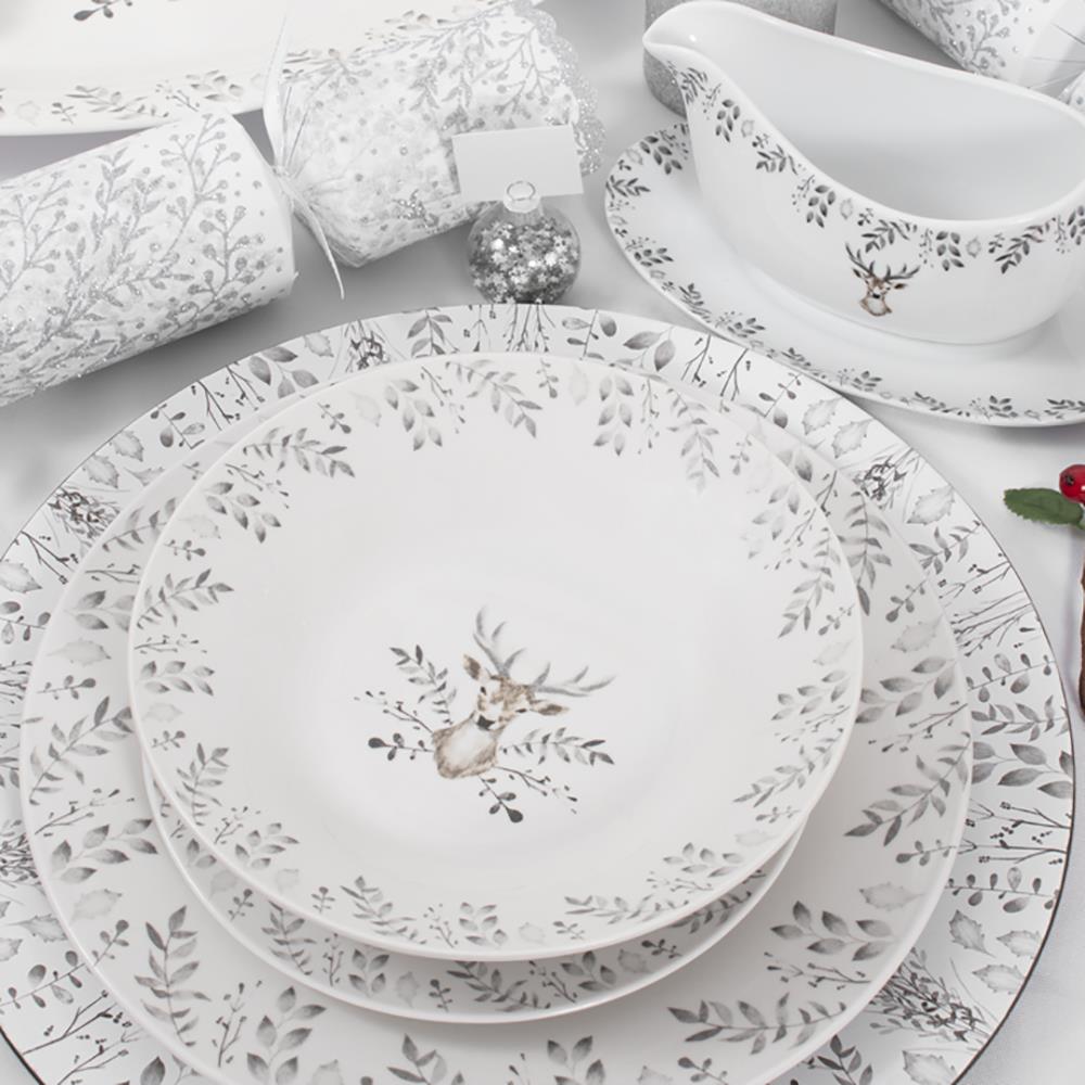 Christmas Tableware Set Grey Stag Design Full Table Setting Ceramic Table Decor - Picture 16 of 51